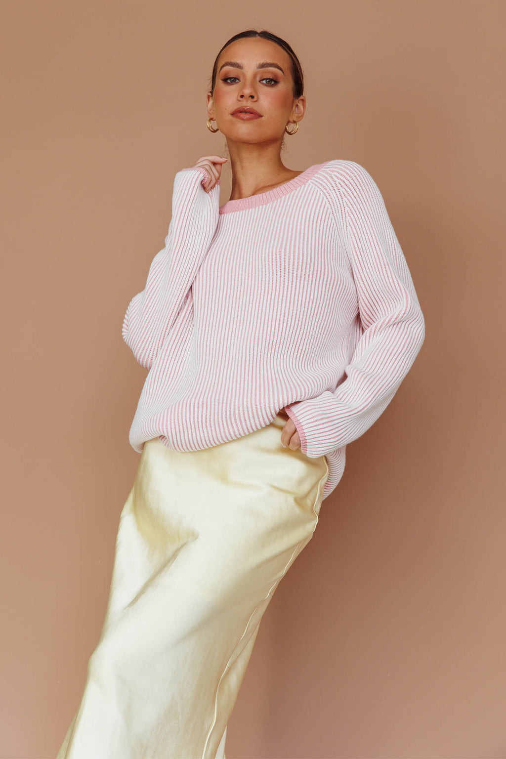 Trafalgur Ribbed Knit Sweater Pink by Selfie Leslie Australia