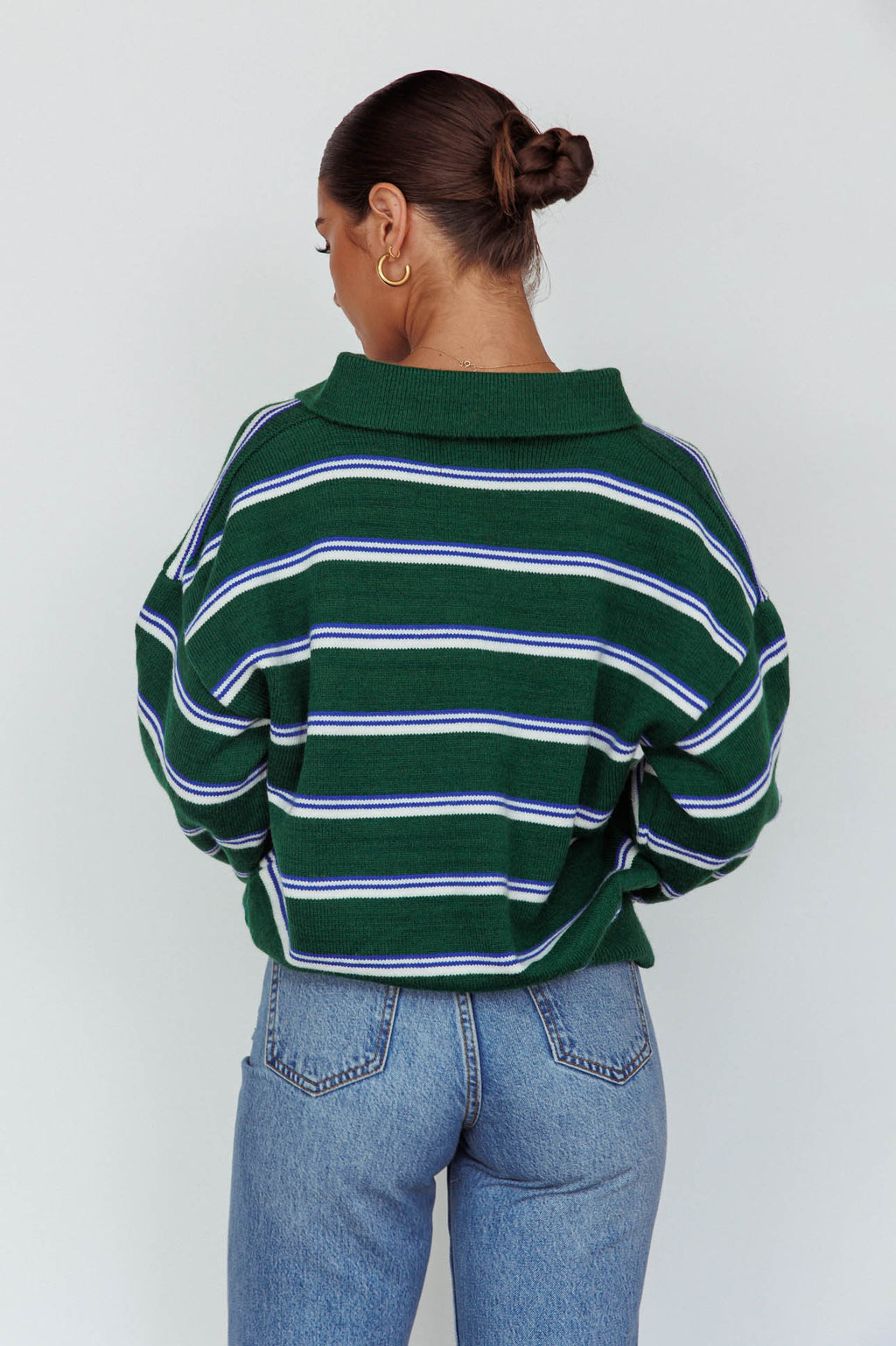 Boston Collared Knit Sweater Striped Forest Green by Selfie Leslie Australia