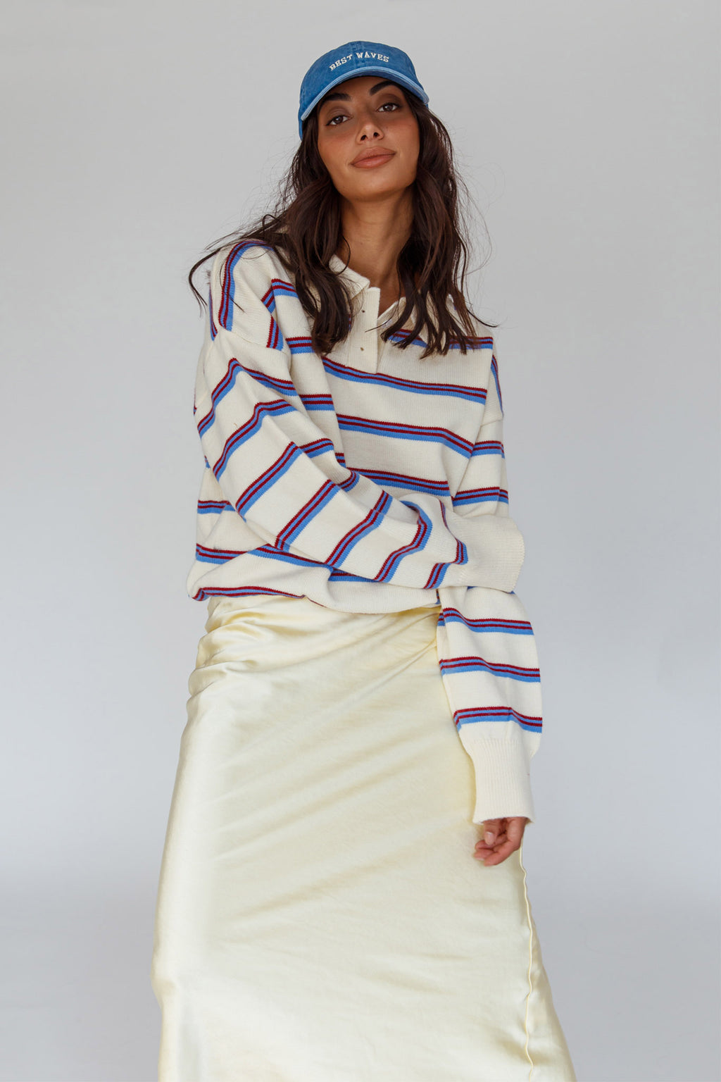 Boston Collared Knit Sweater Striped White by Selfie Leslie Australia