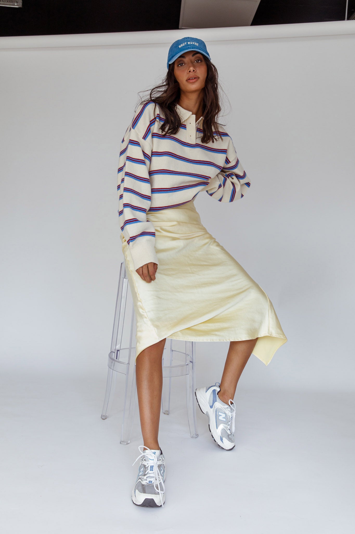 Boston Collared Knit Sweater Striped White by Selfie Leslie Australia