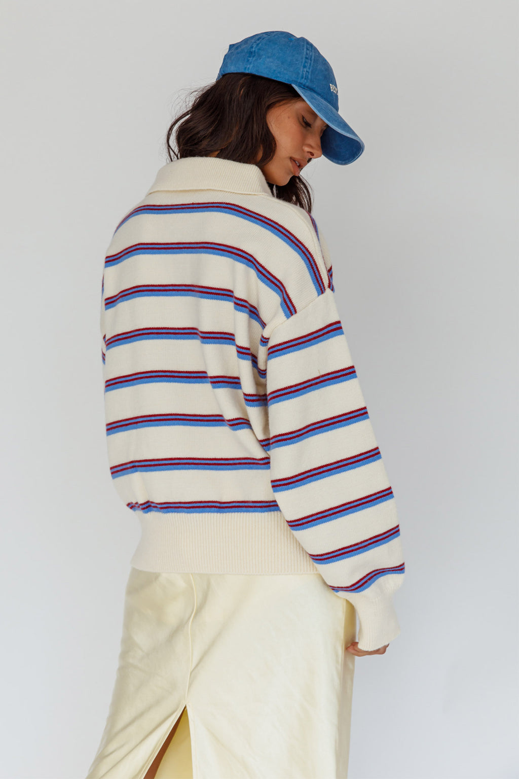 Boston Collared Knit Sweater Striped White by Selfie Leslie Australia