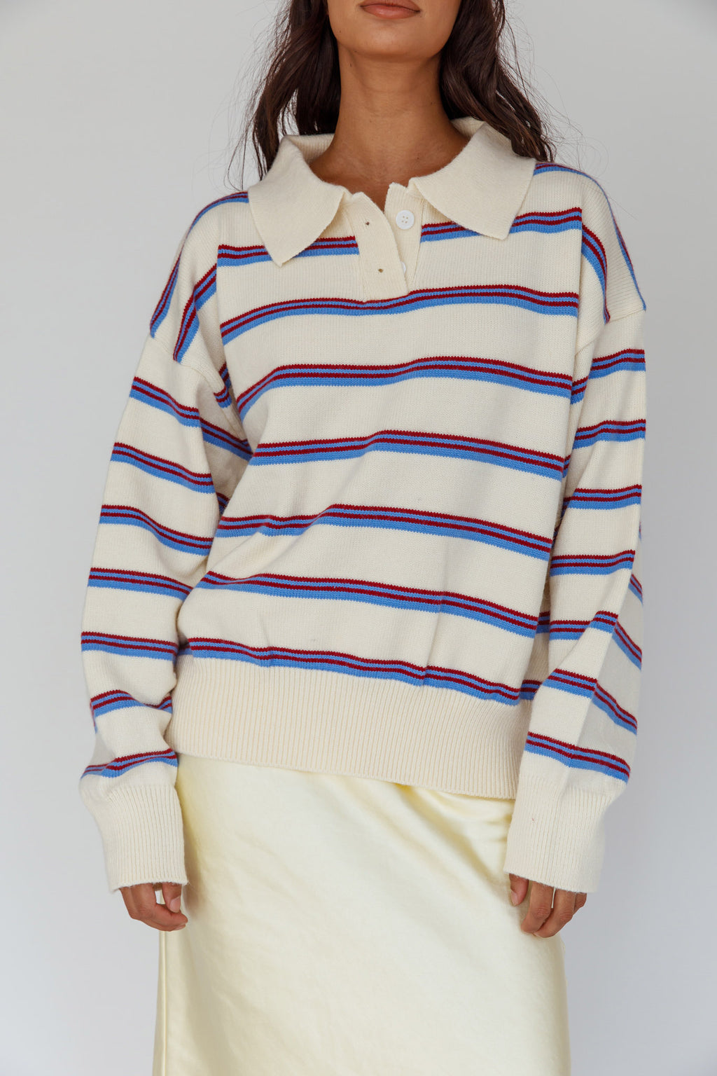 Boston Collared Knit Sweater Striped White by Selfie Leslie Australia