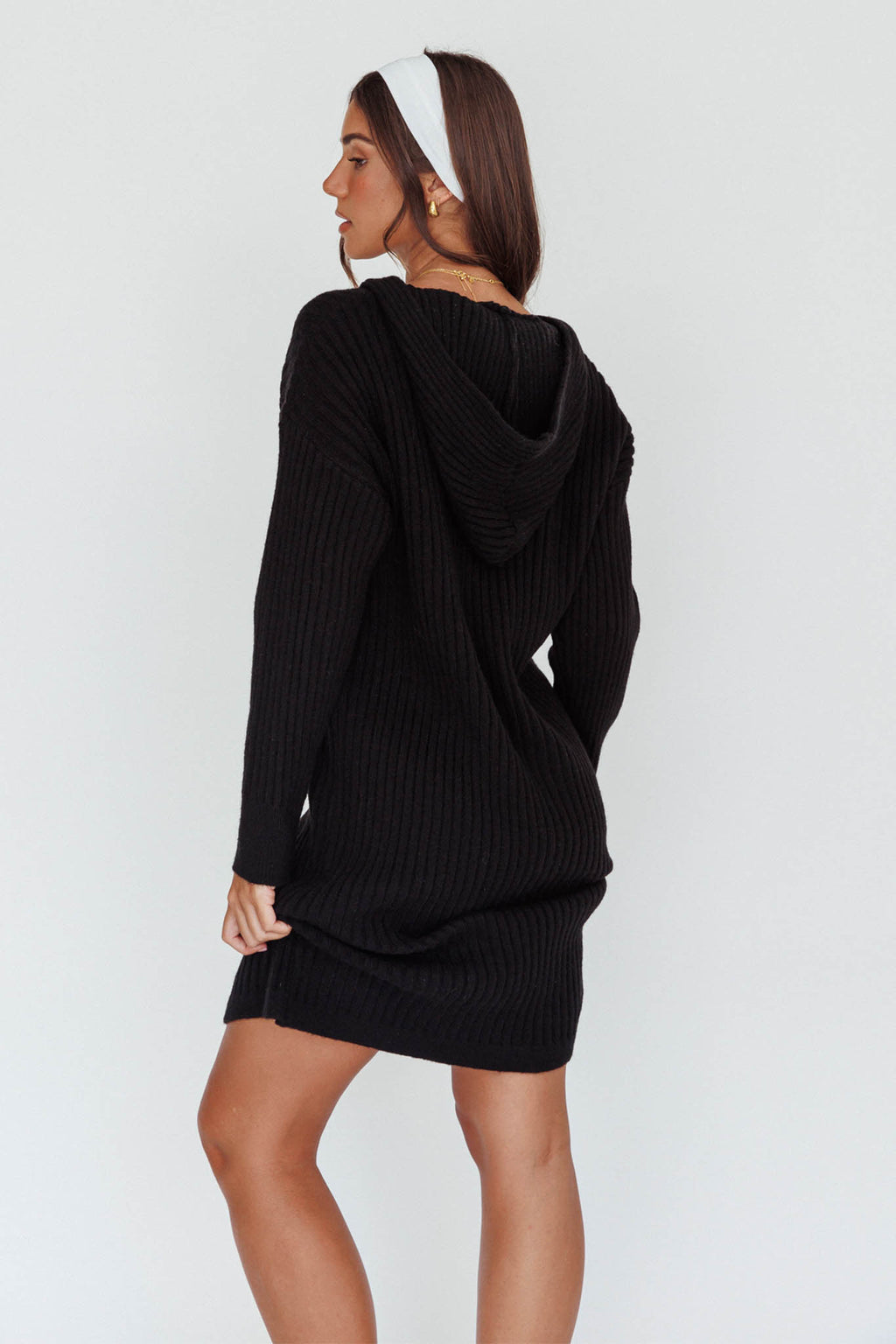 Autumn Hooded Sweater Midi Dress Black by Selfie Leslie Australia