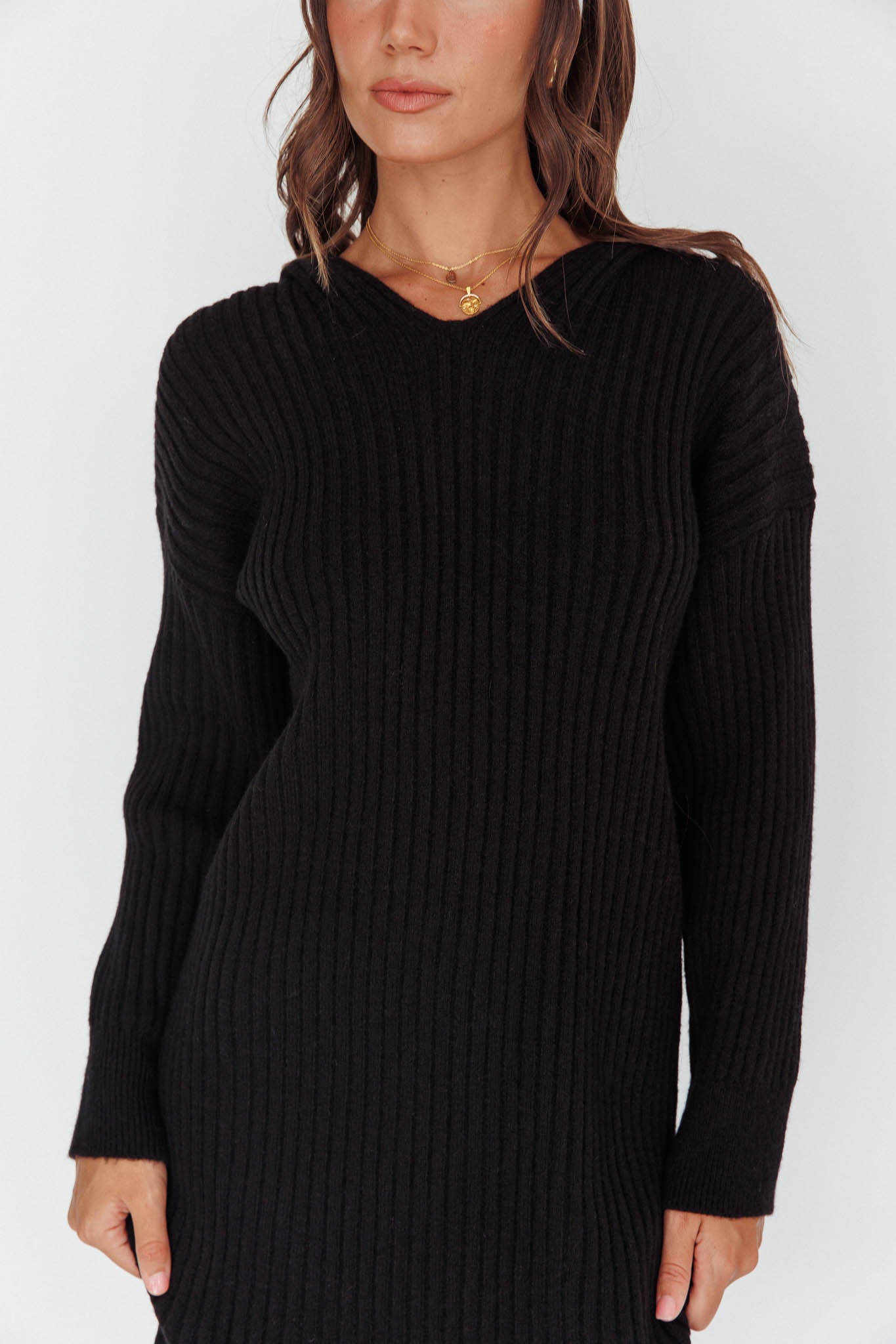 Autumn Hooded Sweater Midi Dress Black by Selfie Leslie Australia