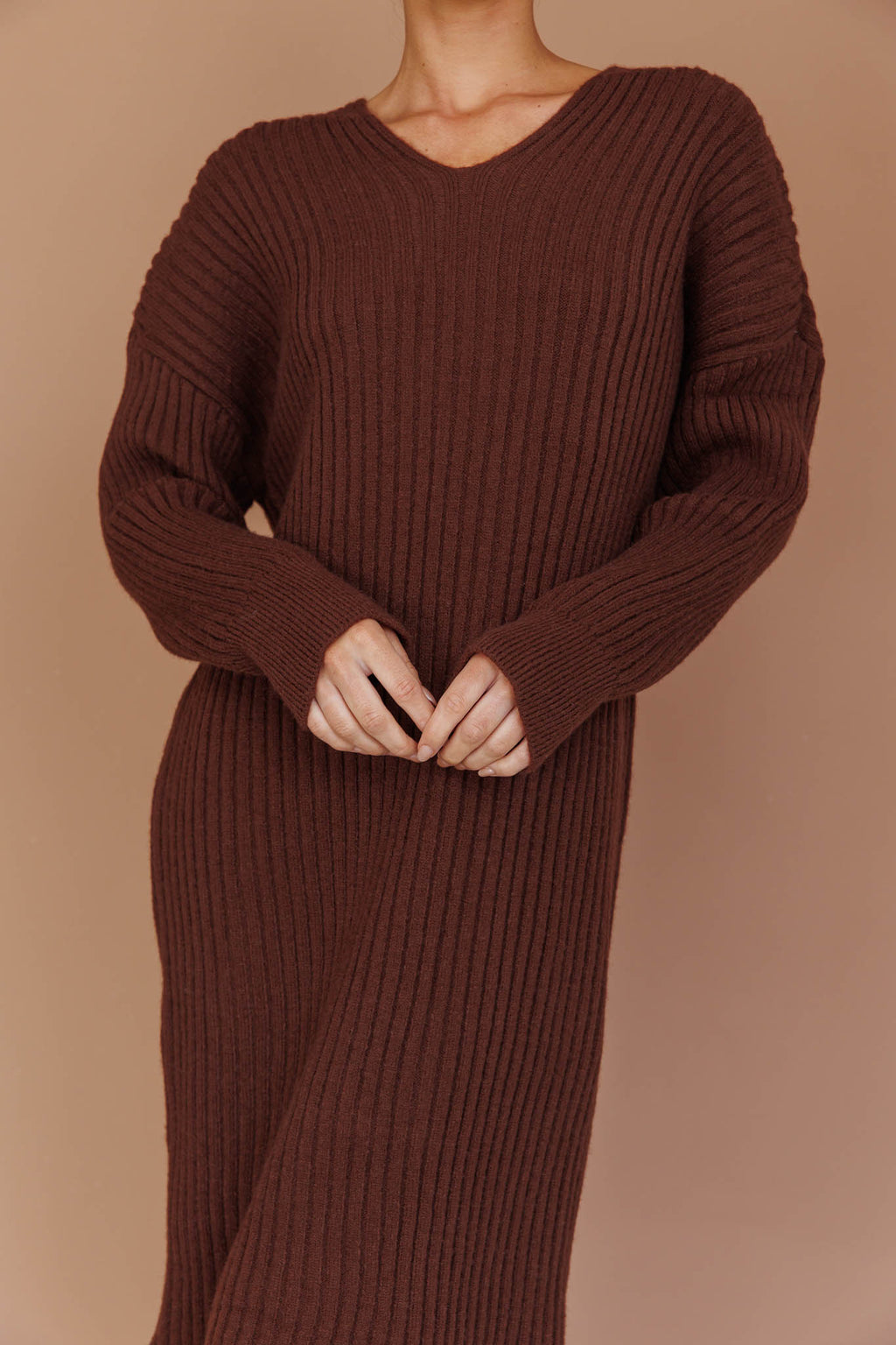 Autumn Hooded Sweater Midi Dress Chocolate by Selfie Leslie Australia