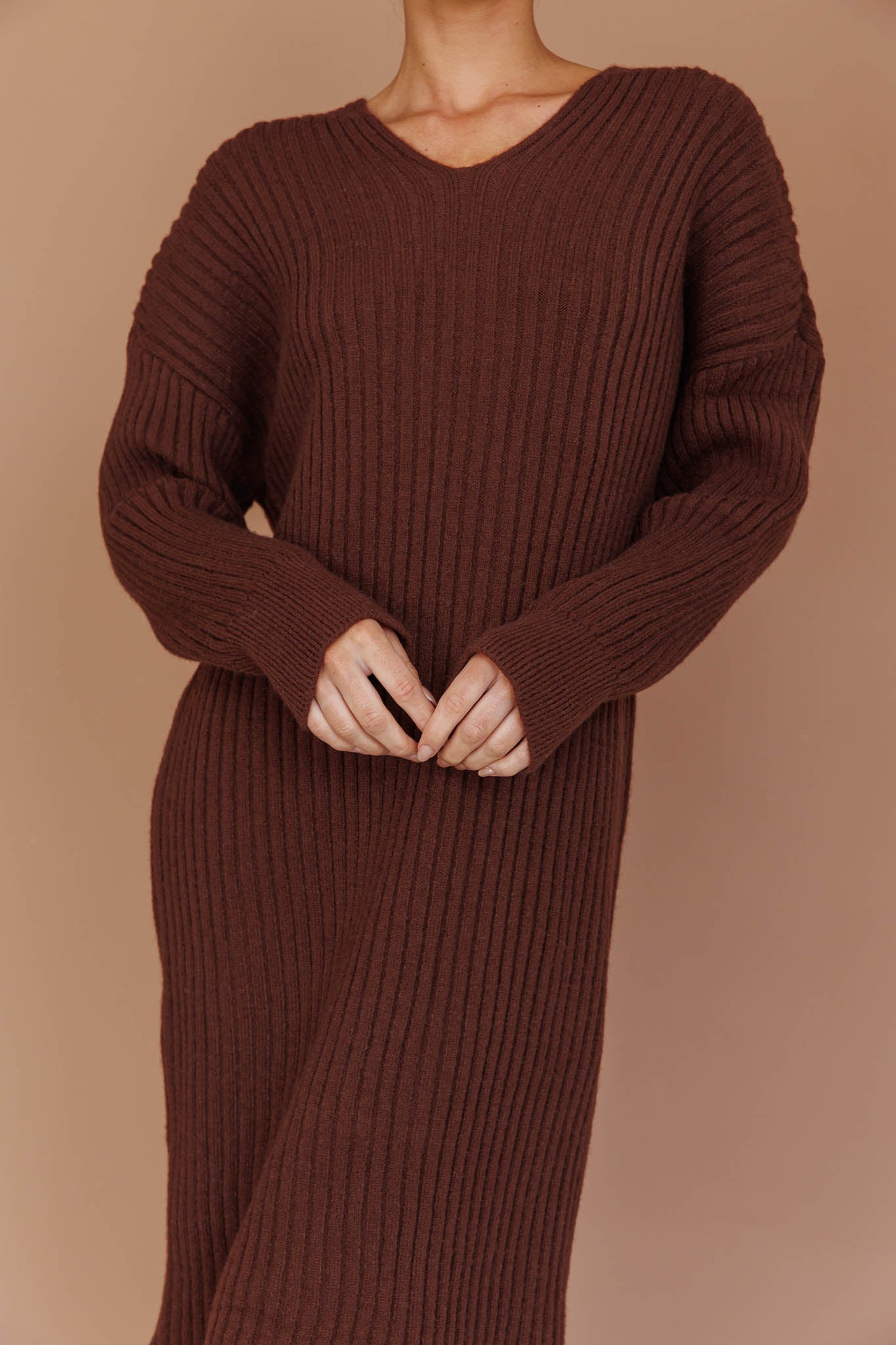 Autumn Hooded Sweater Midi Dress Chocolate by Selfie Leslie Australia
