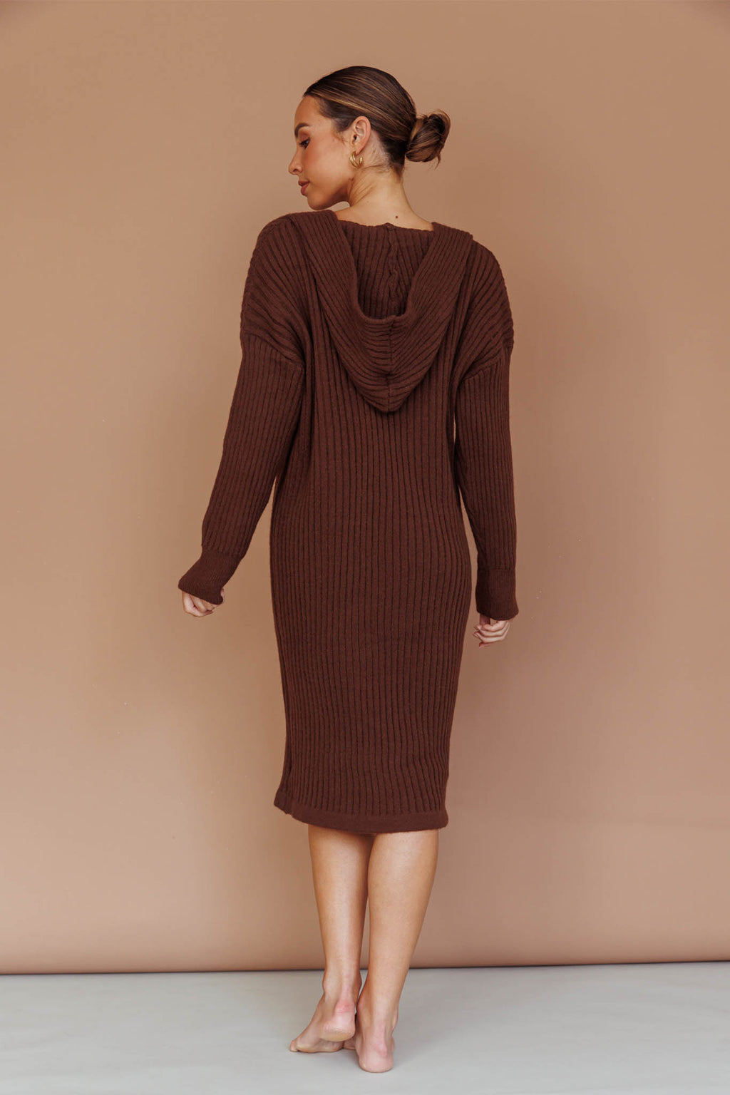 Autumn Hooded Sweater Midi Dress Chocolate by Selfie Leslie Australia