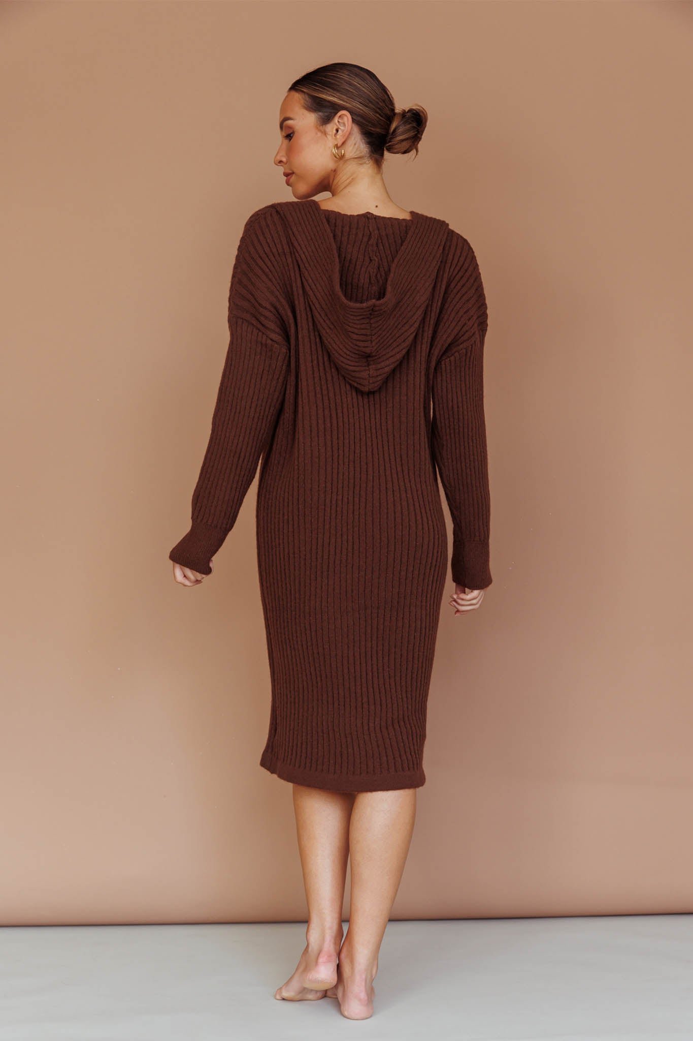 Autumn Hooded Sweater Midi Dress Chocolate by Selfie Leslie Australia