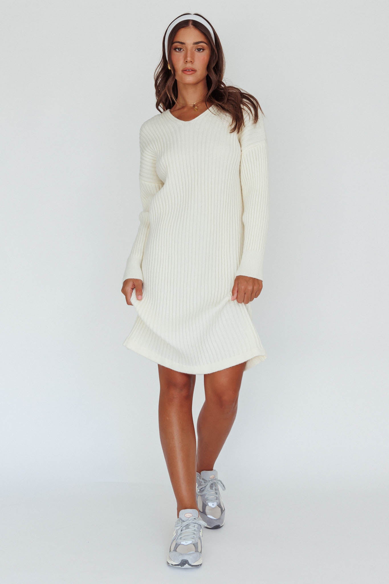 Autumn Hooded Sweater Midi Dress White by Selfie Leslie Australia