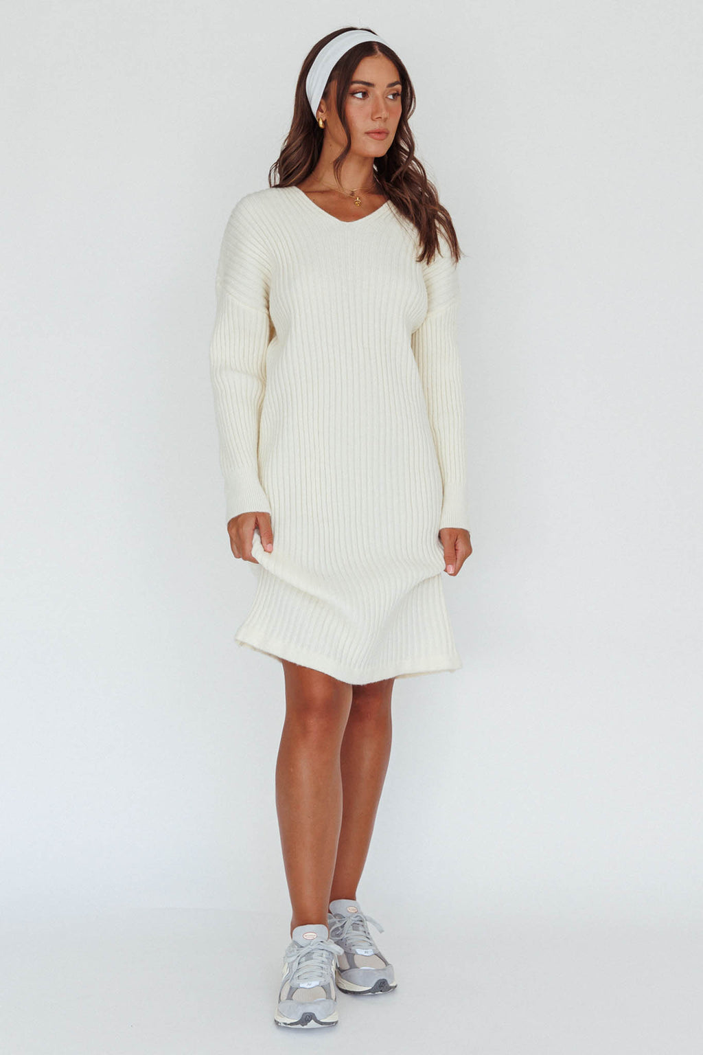 Autumn Hooded Sweater Midi Dress White by Selfie Leslie Australia