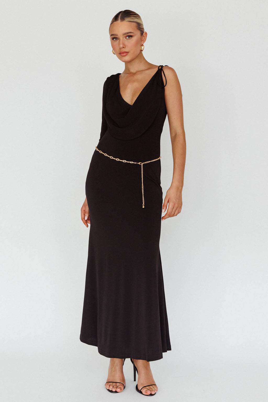 Star Walker One Sleeve Maxi Dress Black by Selfie Leslie Australia
