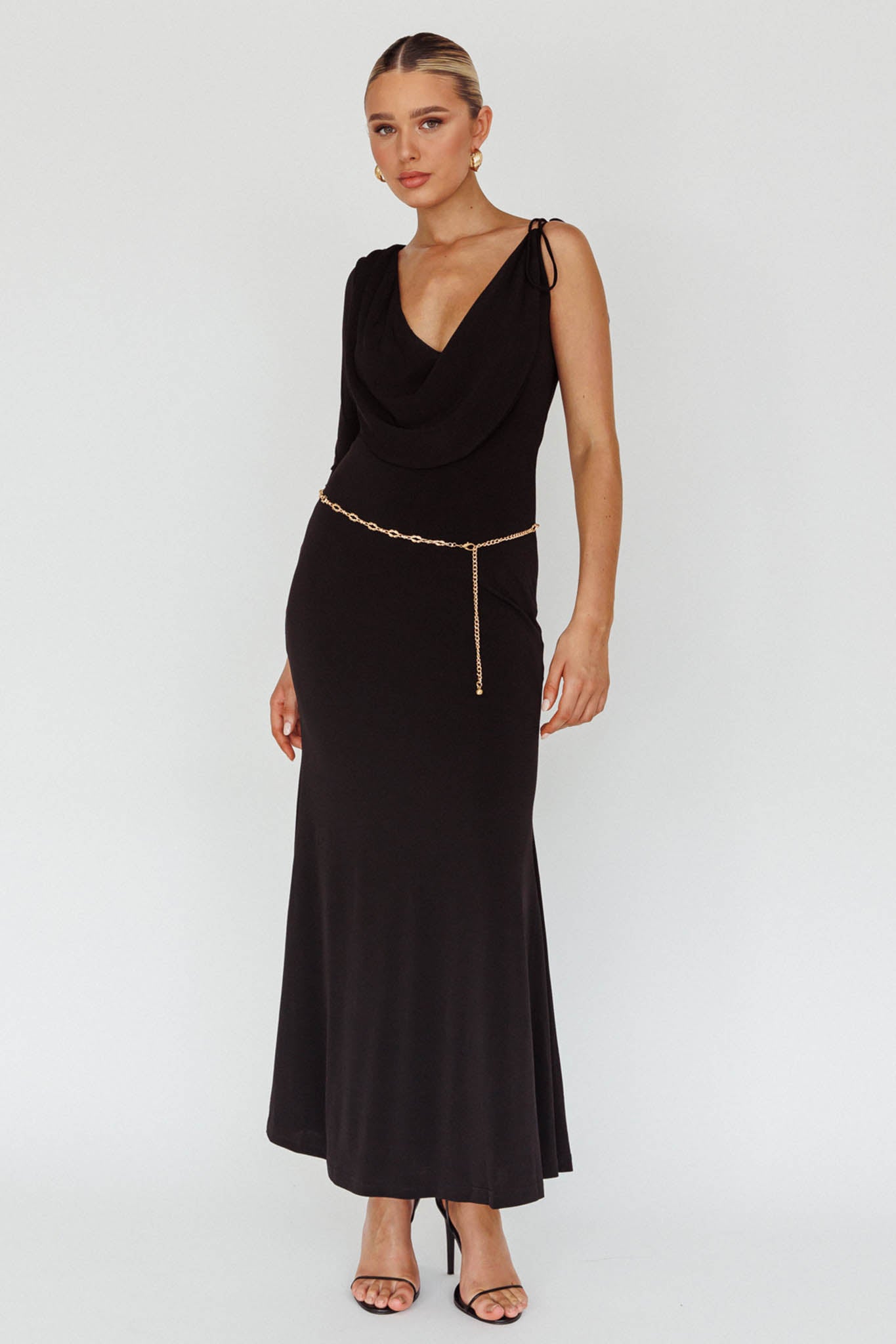 Star Walker One Sleeve Maxi Dress Black by Selfie Leslie Australia