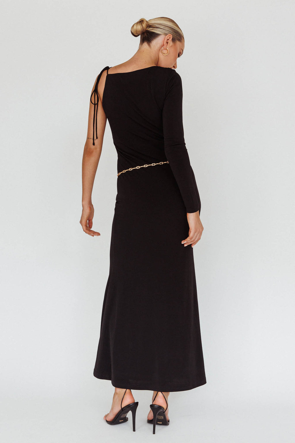 Star Walker One Sleeve Maxi Dress Black by Selfie Leslie Australia