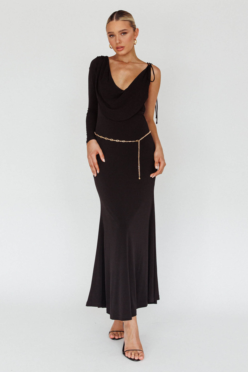 Star Walker One Sleeve Maxi Dress Black by Selfie Leslie Australia