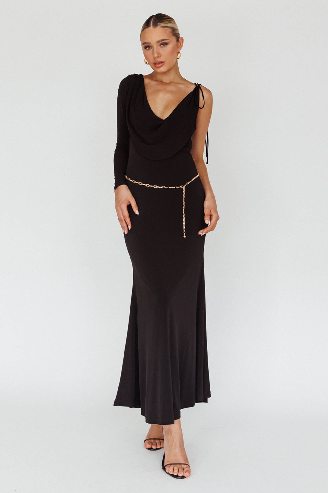 Star Walker One Sleeve Maxi Dress Black by Selfie Leslie Australia
