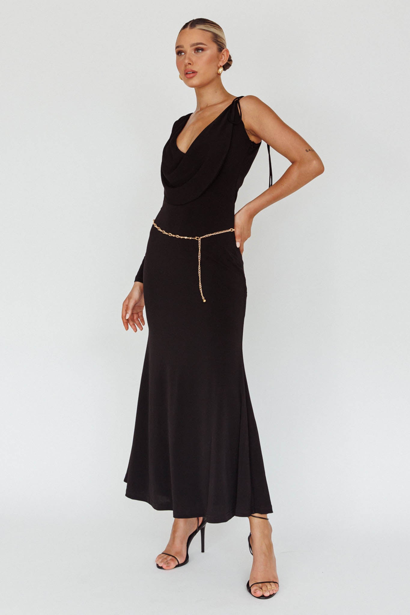 Star Walker One Sleeve Maxi Dress Black by Selfie Leslie Australia
