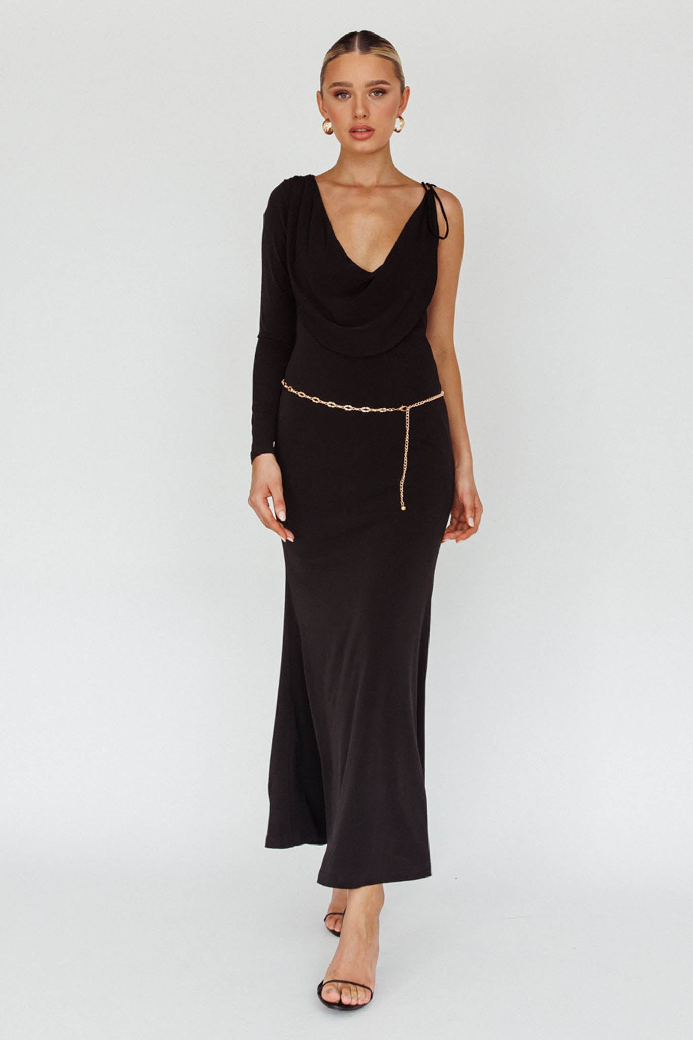 Star Walker One Sleeve Maxi Dress Black by Selfie Leslie Australia