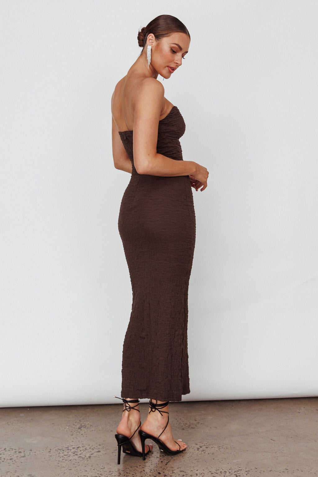 Horizon Strapless Textured Midi Dress Chocolate by Selfie Leslie Australia