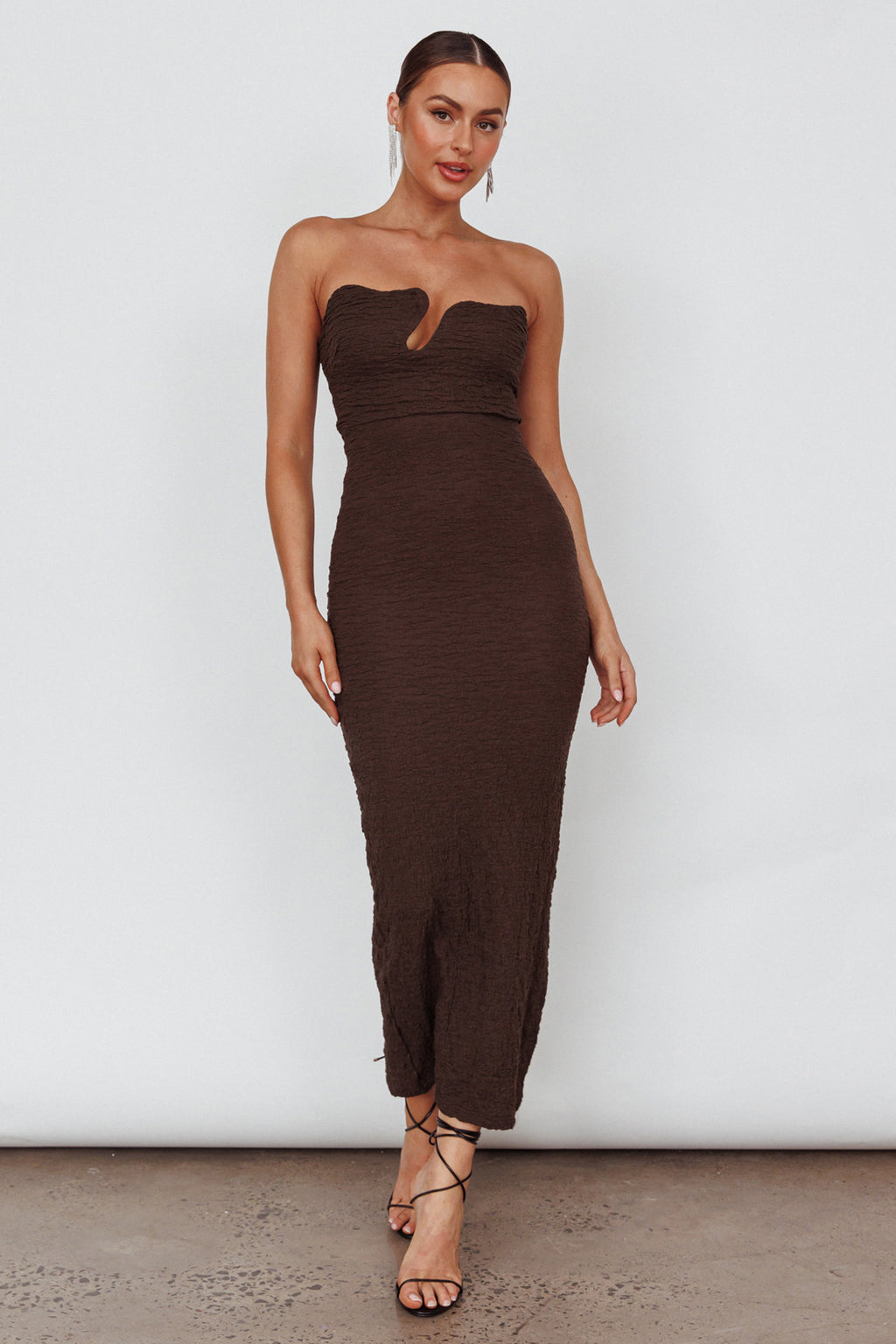 Horizon Strapless Textured Midi Dress Chocolate by Selfie Leslie Australia