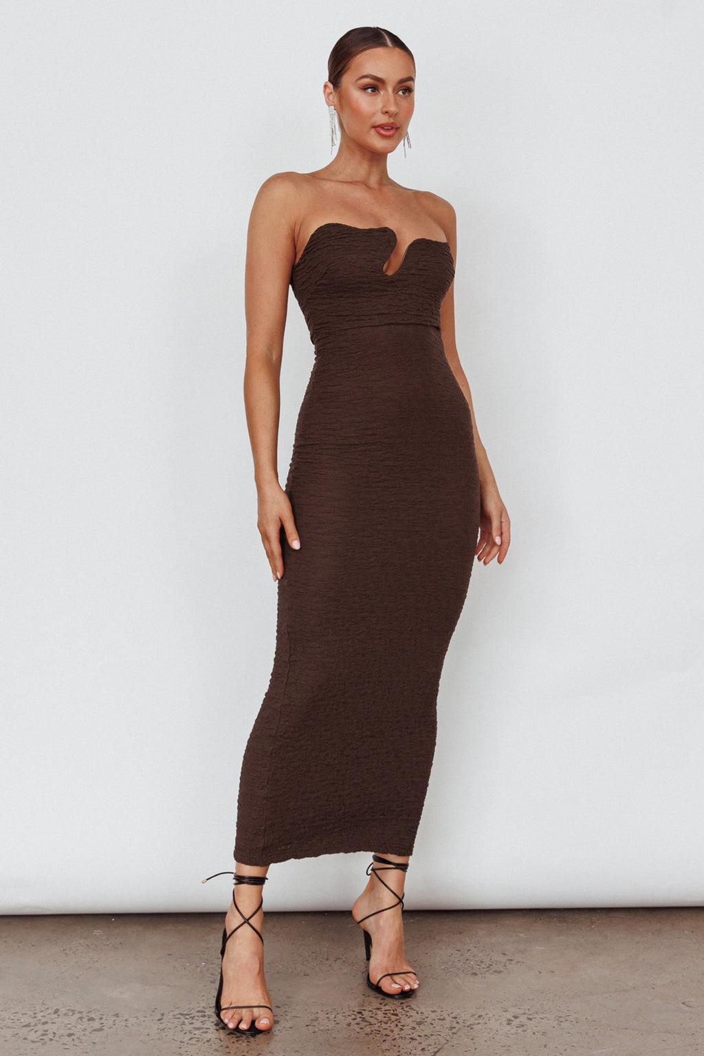 Horizon Strapless Textured Midi Dress Chocolate by Selfie Leslie Australia