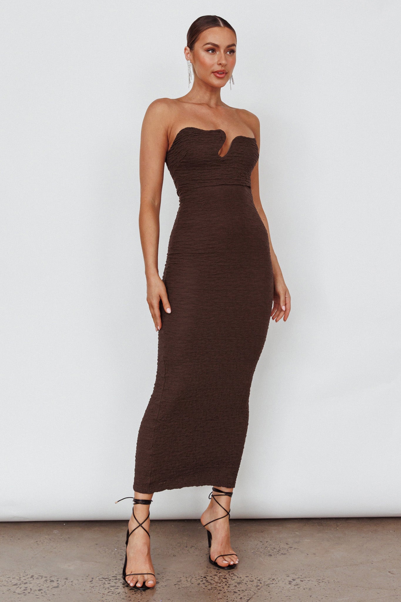 Horizon Strapless Textured Midi Dress Chocolate by Selfie Leslie Australia