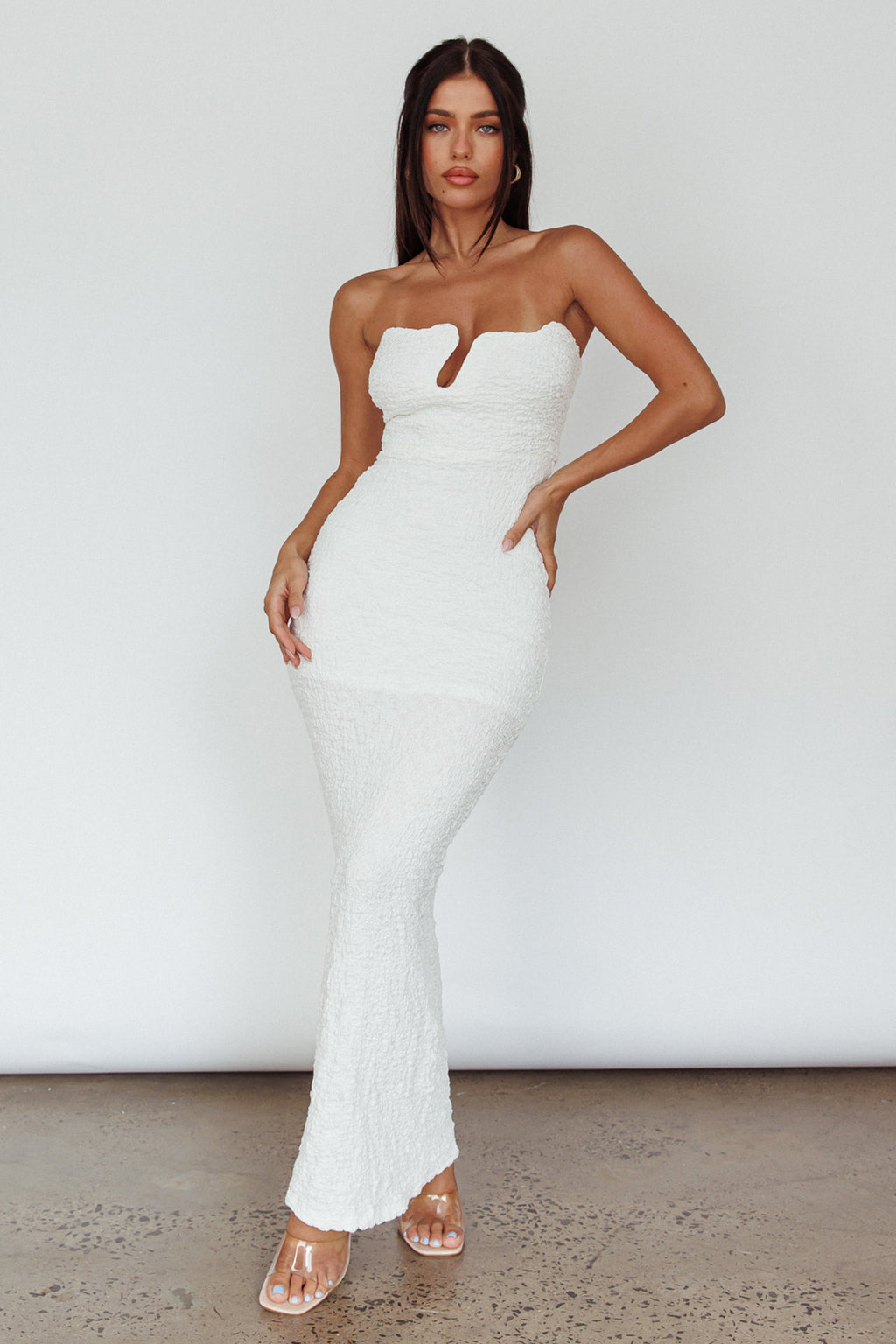 Horizon Strapless Textured Midi Dress White by Selfie Leslie Australia
