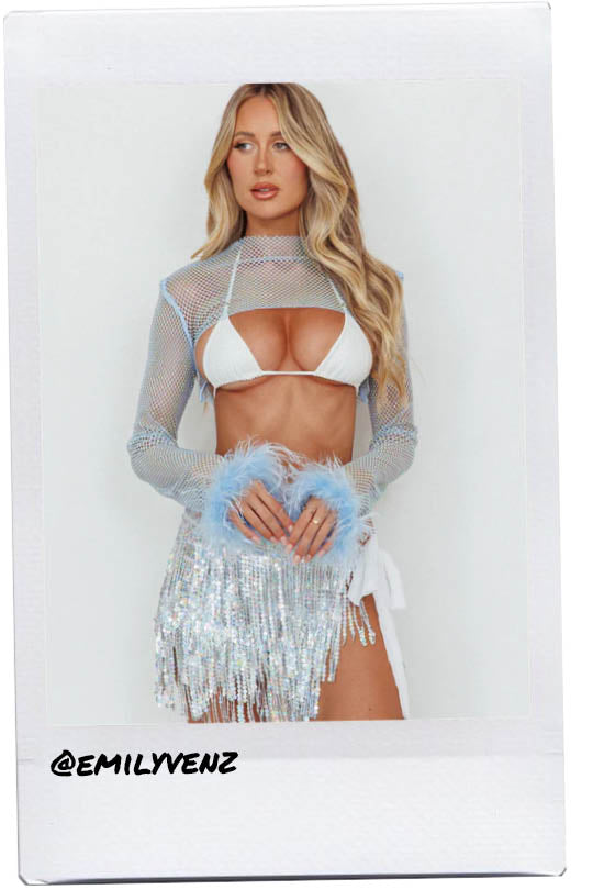 Slay All Day Feather Cuff Crop Top Blue by Selfie Leslie Australia