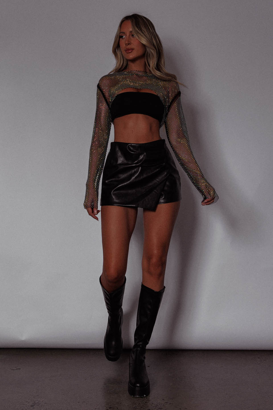 Last Call Fishnet Crop Top Black by Selfie Leslie Australia