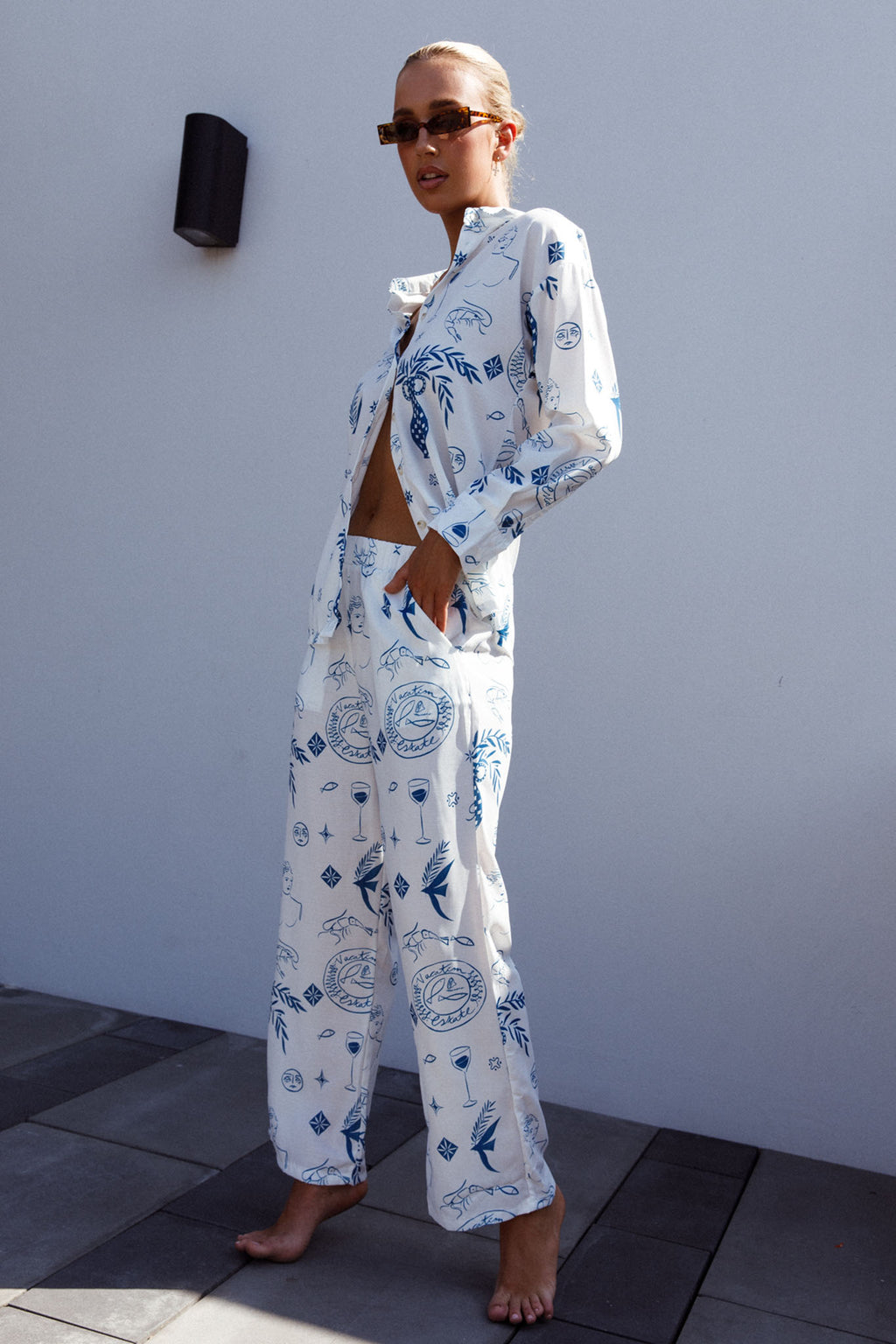 Weekend Bliss Pants Printed White by Selfie Leslie Australia
