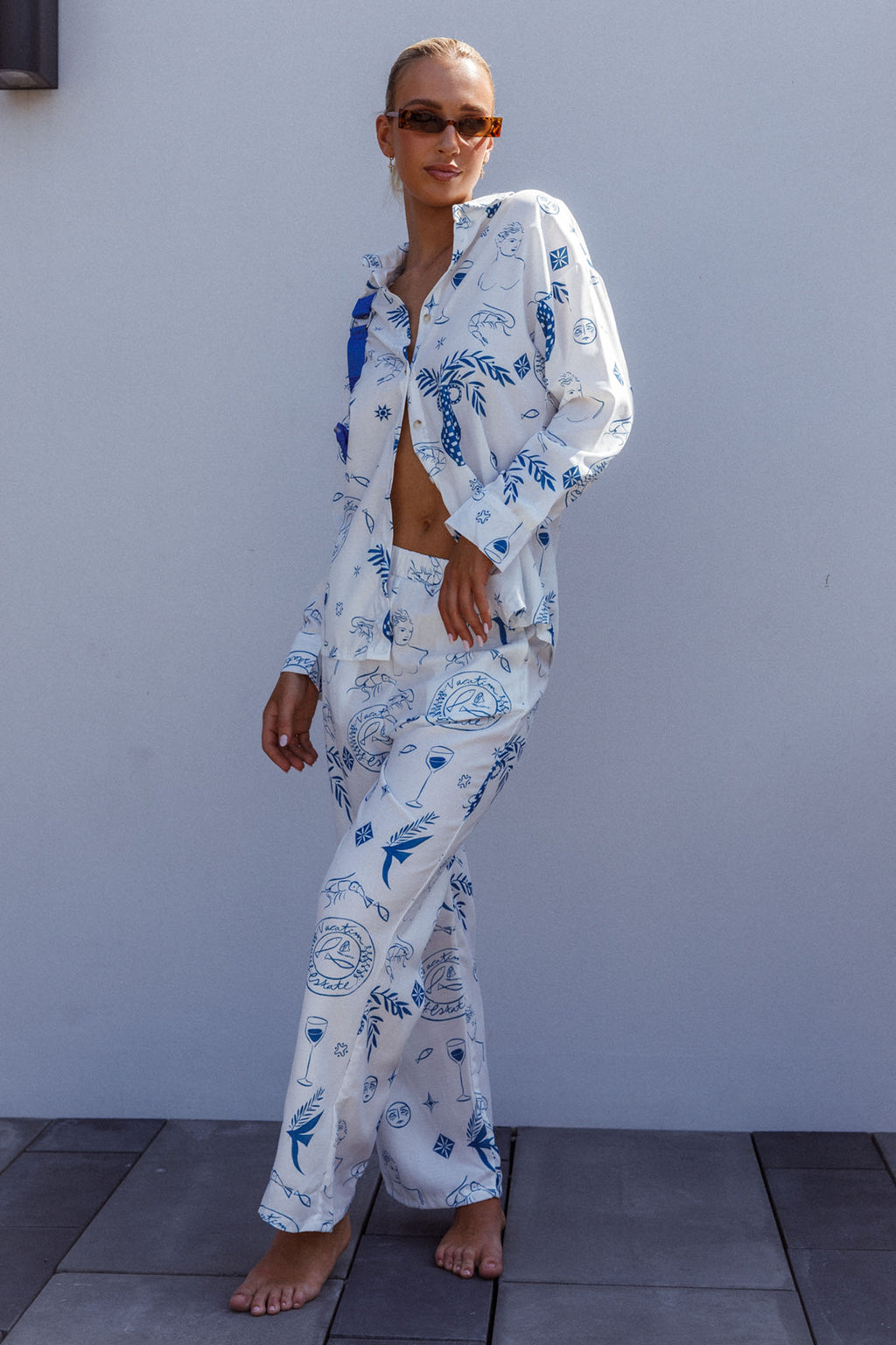 Weekend Bliss Pants Printed White by Selfie Leslie Australia