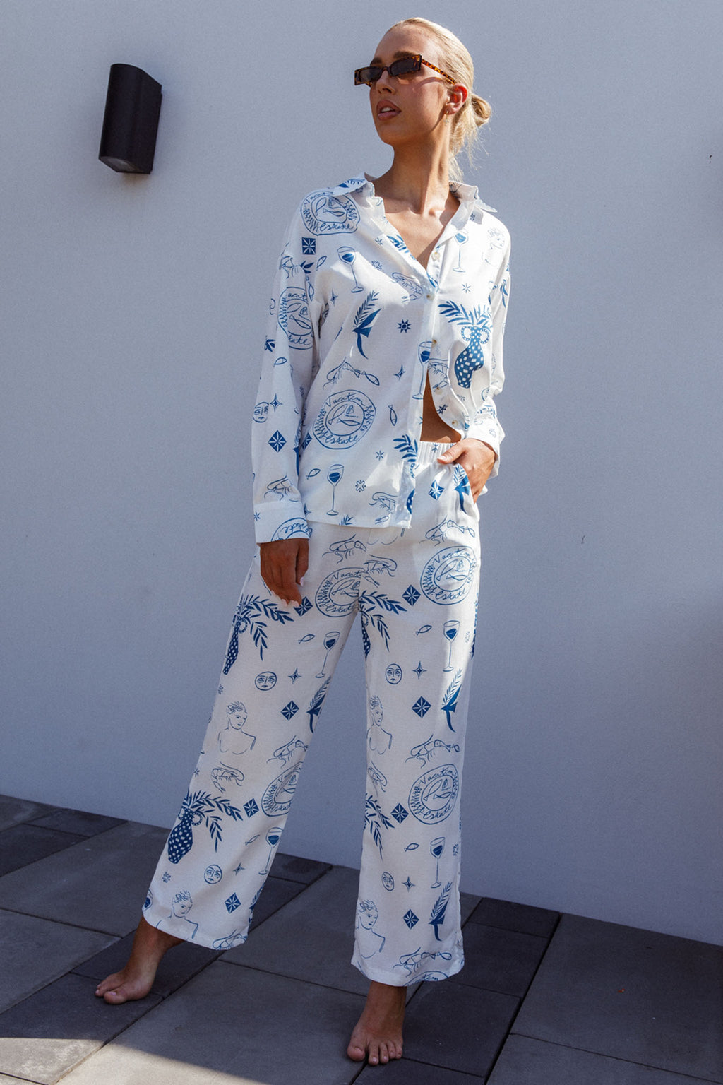 Weekend Bliss Pants Printed White by Selfie Leslie Australia