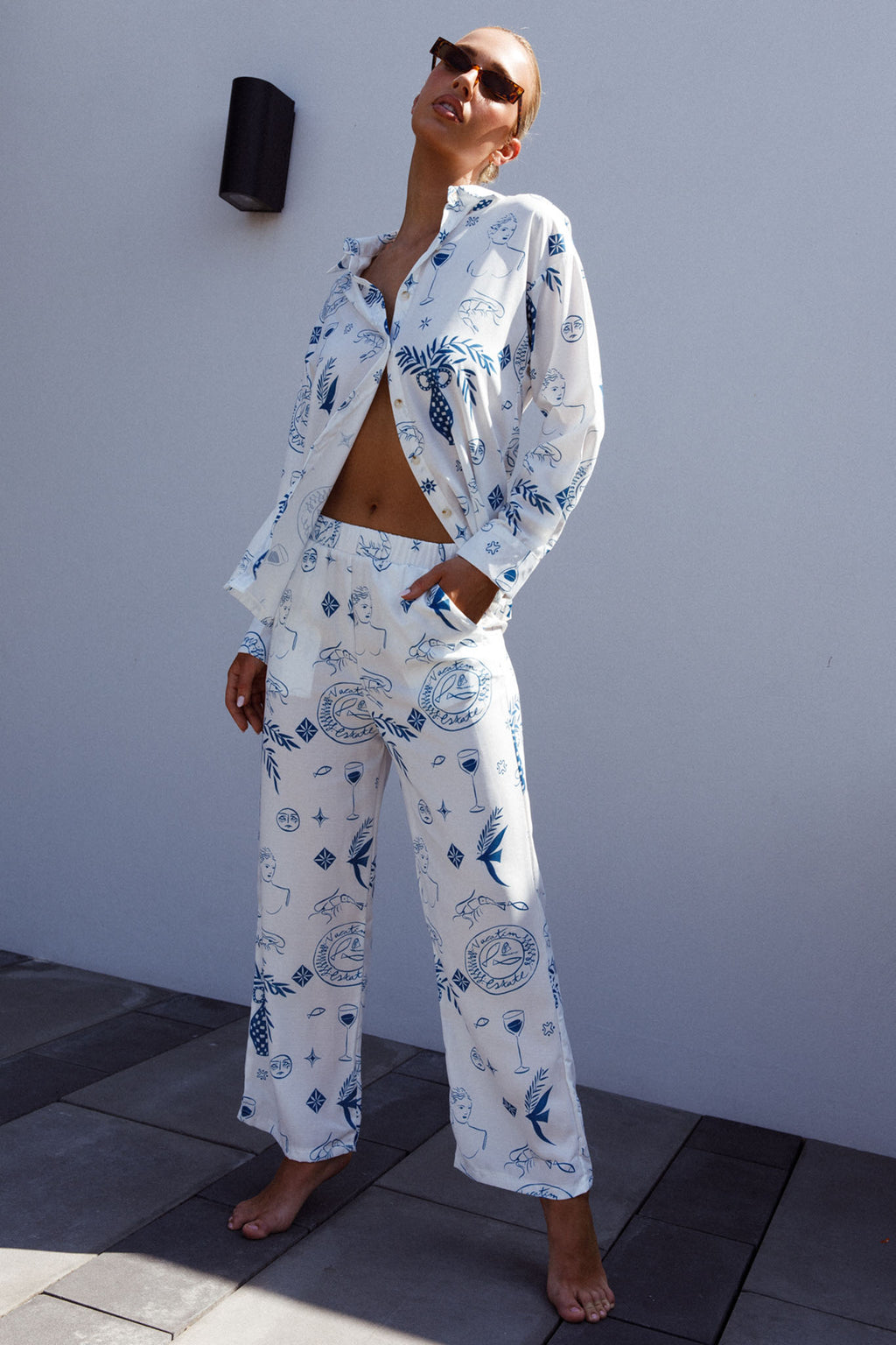 Weekend Bliss Pants Printed White by Selfie Leslie Australia