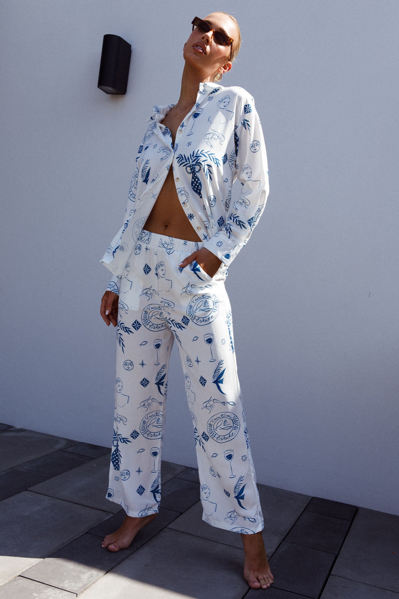 Weekend Bliss Pants Printed White by Selfie Leslie Australia