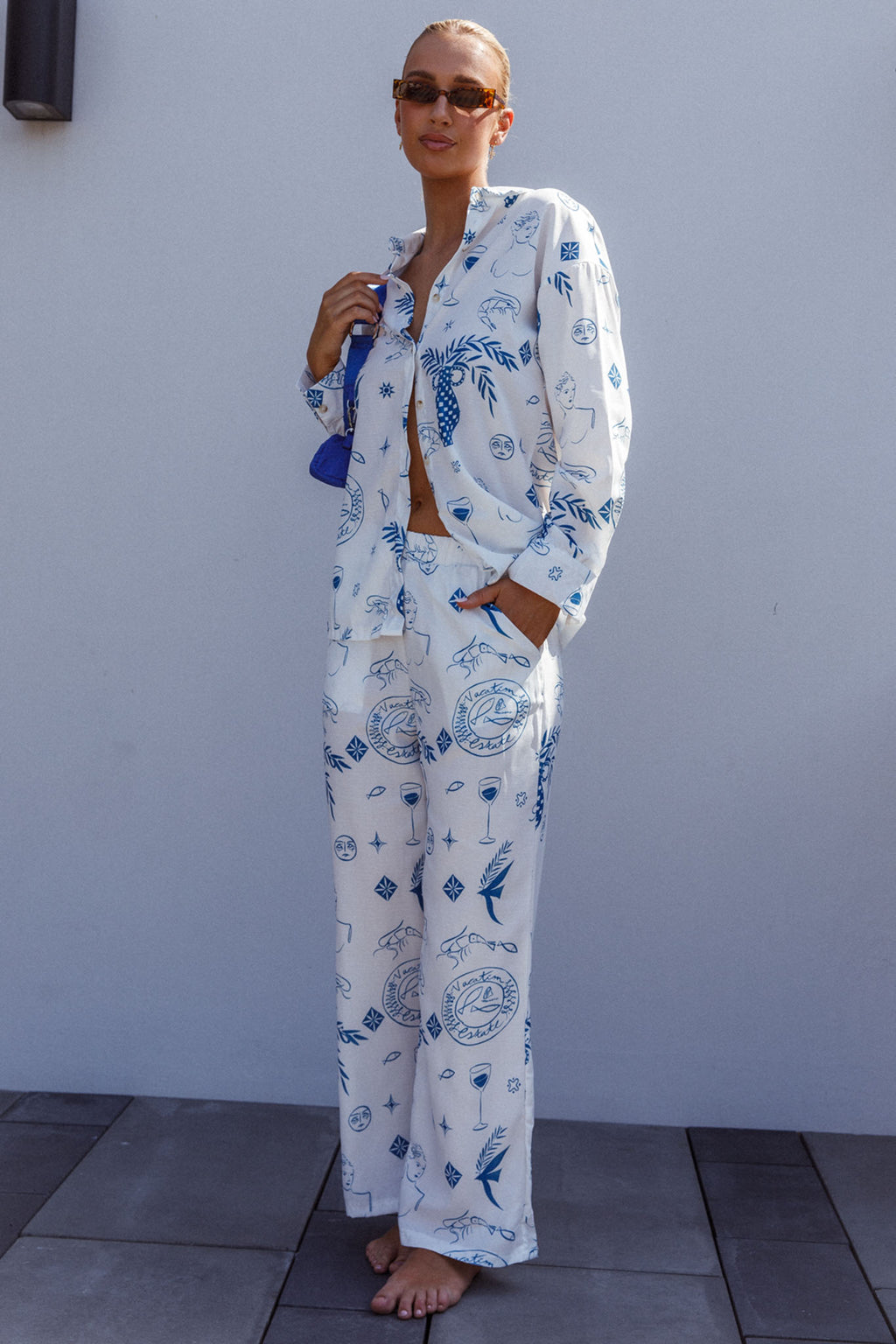 Weekend Bliss Pants Printed White by Selfie Leslie Australia