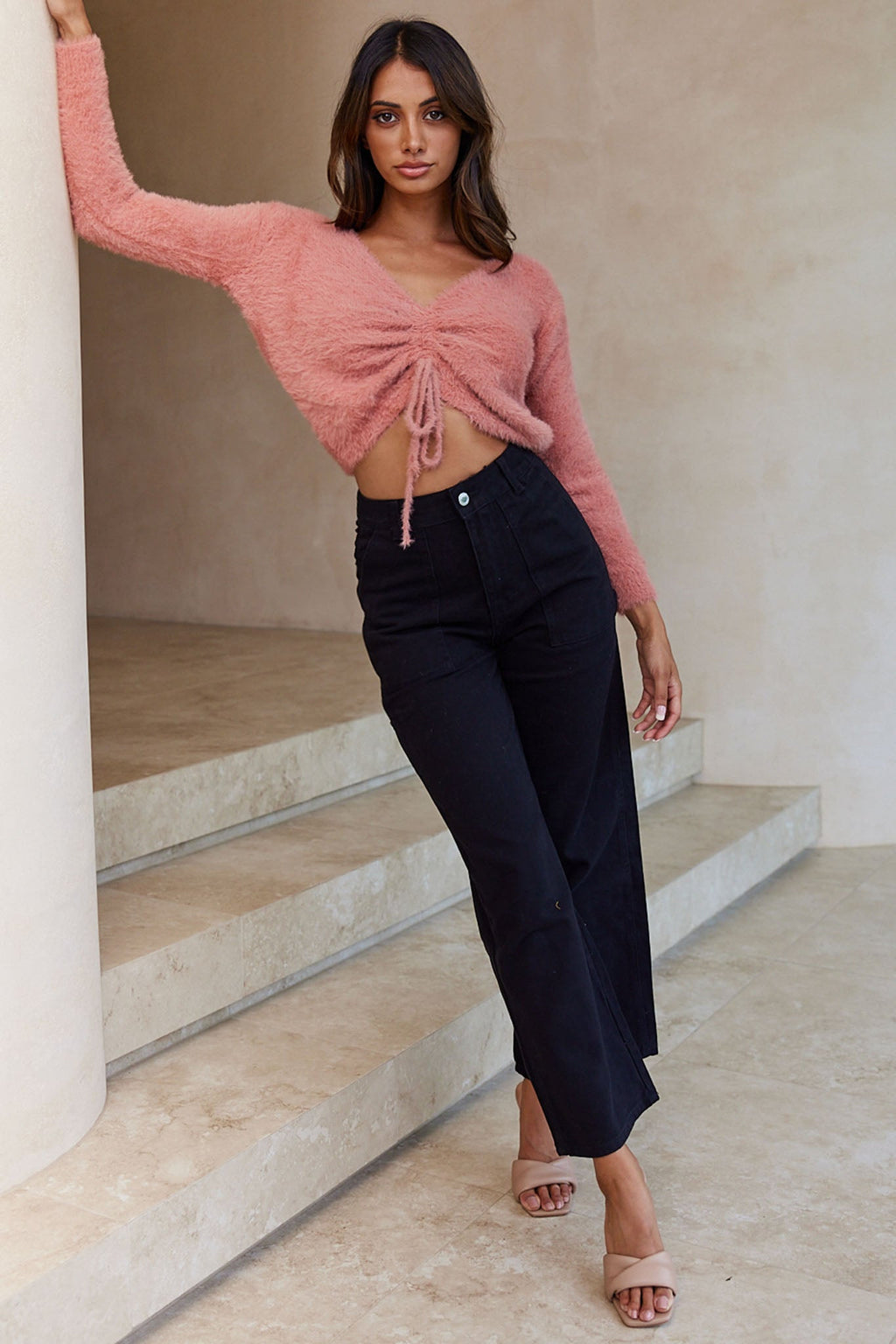 Elsa Long Sleeve Ruched Bust Sweater Rose by Selfie Leslie
