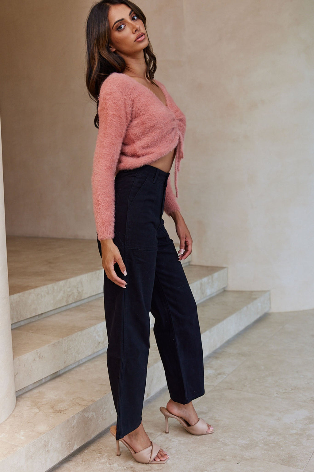 Elsa Long Sleeve Ruched Bust Sweater Rose by Selfie Leslie