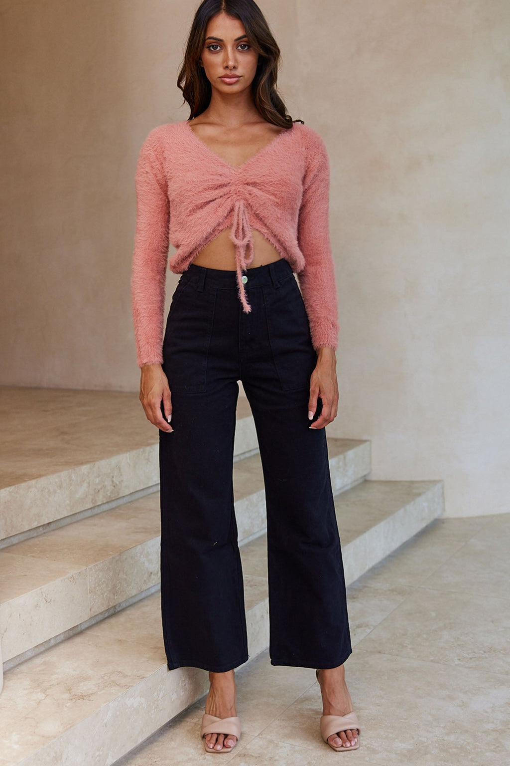 Elsa Long Sleeve Ruched Bust Sweater Rose by Selfie Leslie