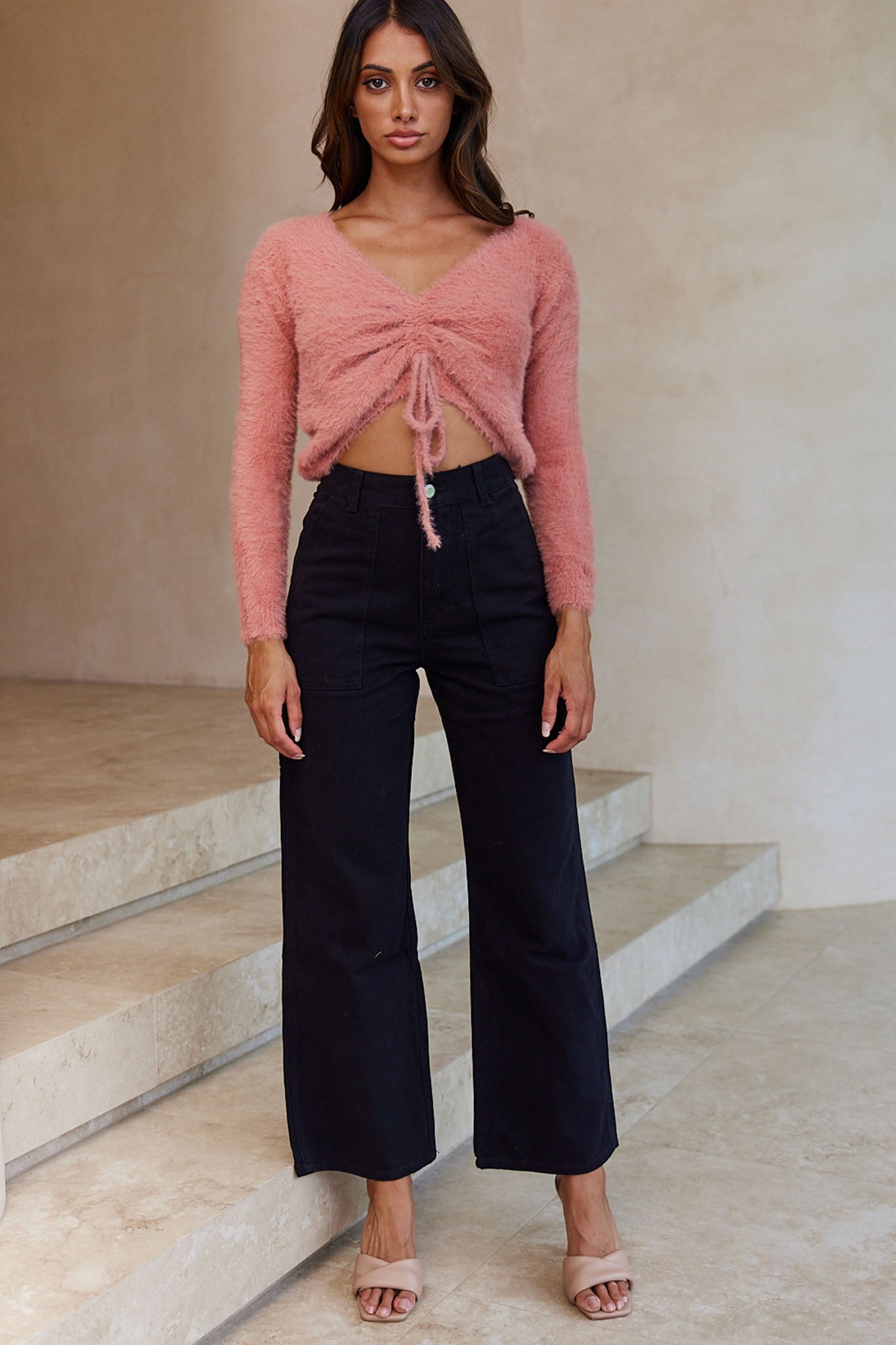 Elsa Long Sleeve Ruched Bust Sweater Rose by Selfie Leslie