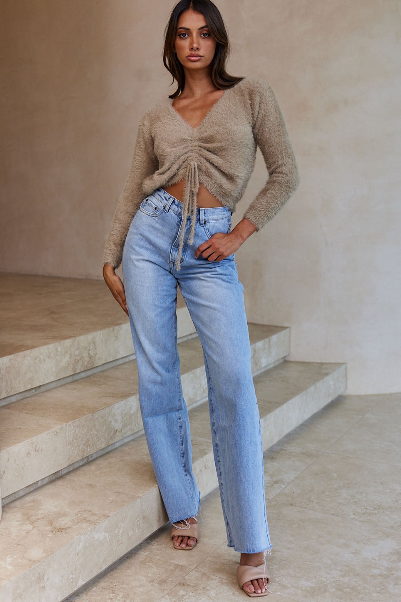 Elsa Long Sleeve Ruched Bust Sweater Sage by Selfie Leslie