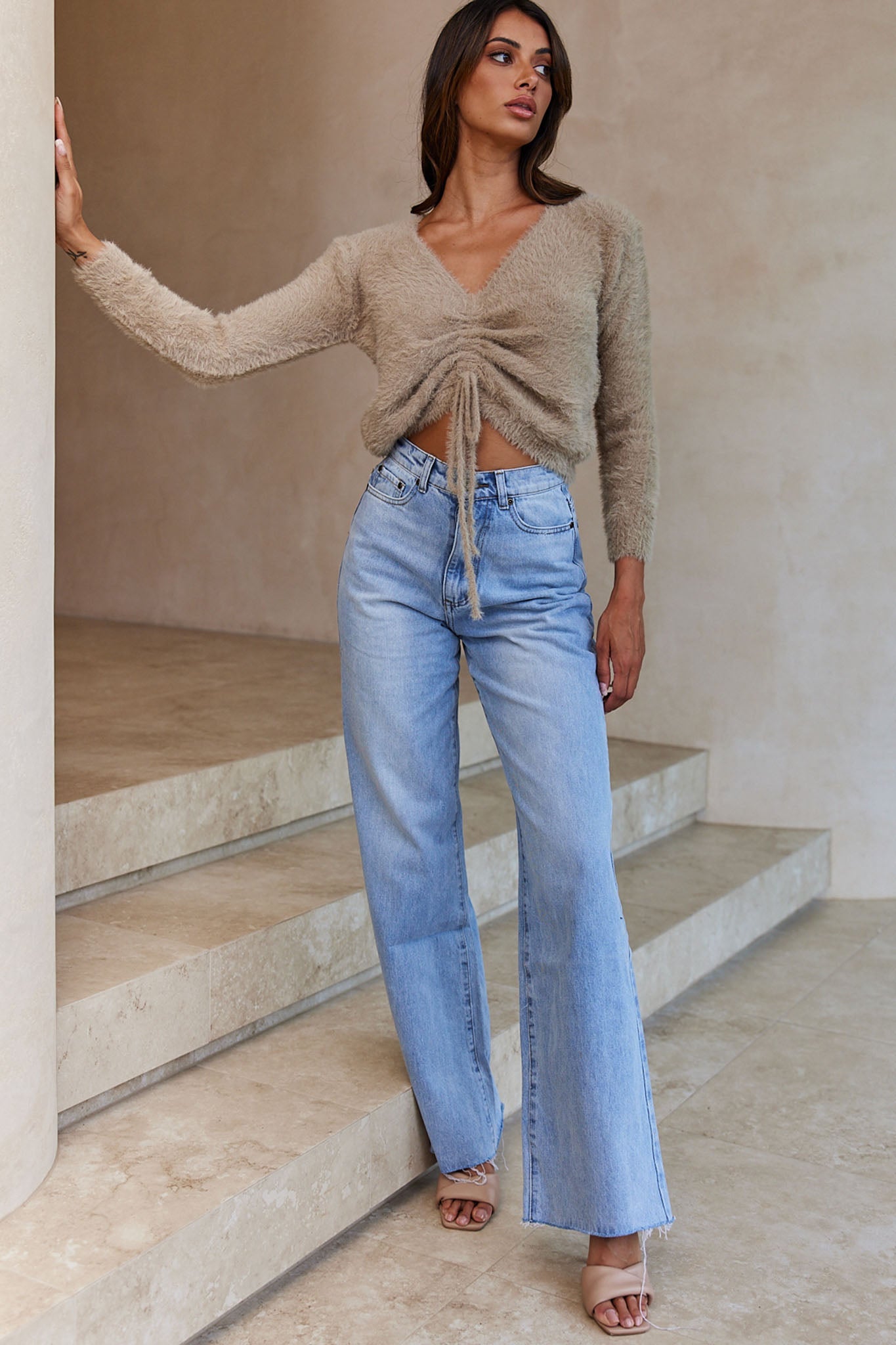 Elsa Long Sleeve Ruched Bust Sweater Sage by Selfie Leslie