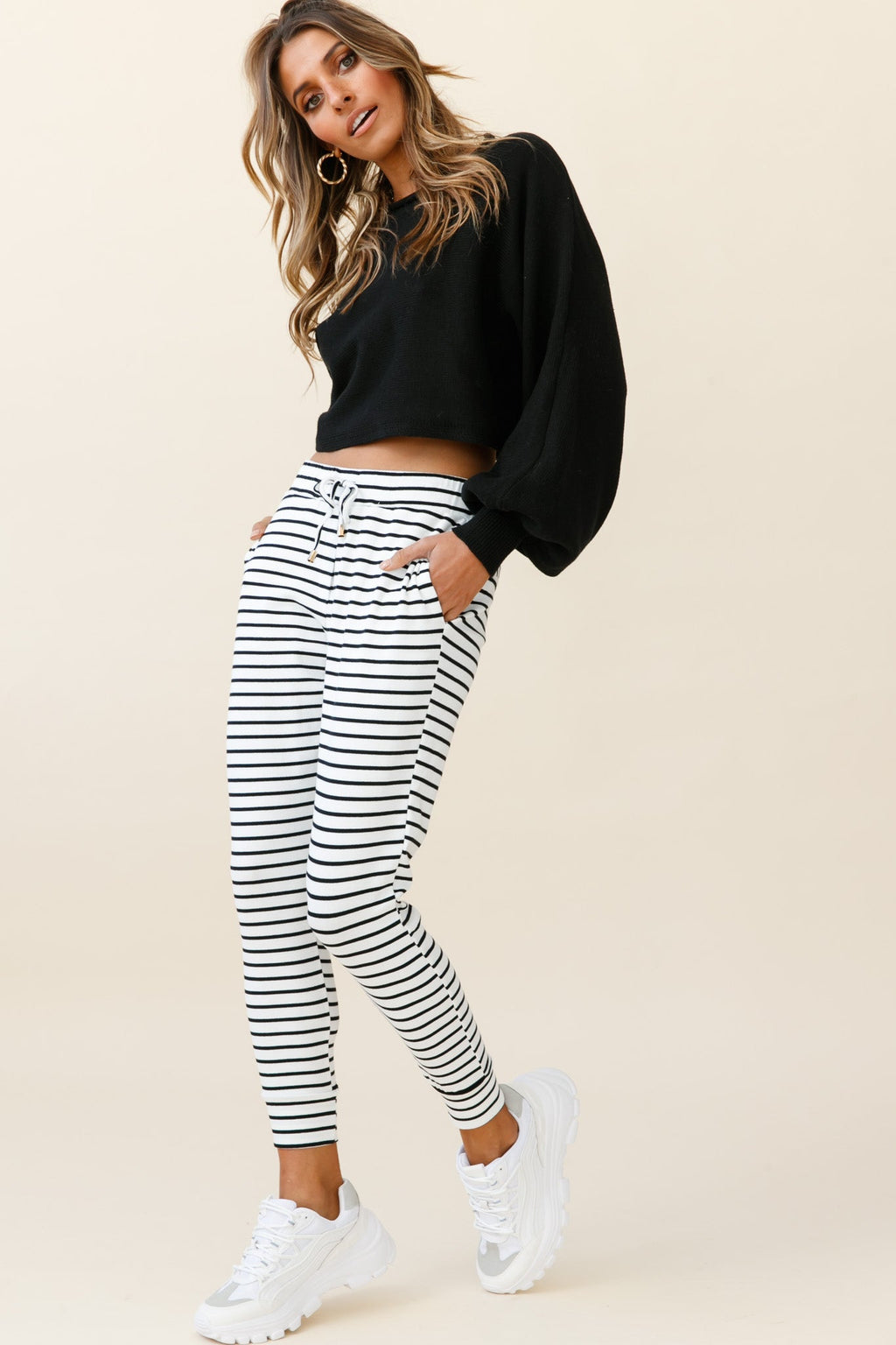 Jameson Pocket Jogger Pants Striped Black by Selfie Leslie