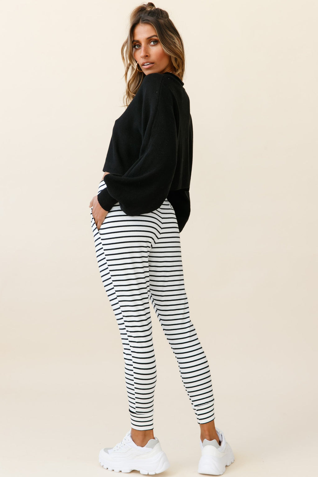 Jameson Pocket Jogger Pants Striped Black by Selfie Leslie