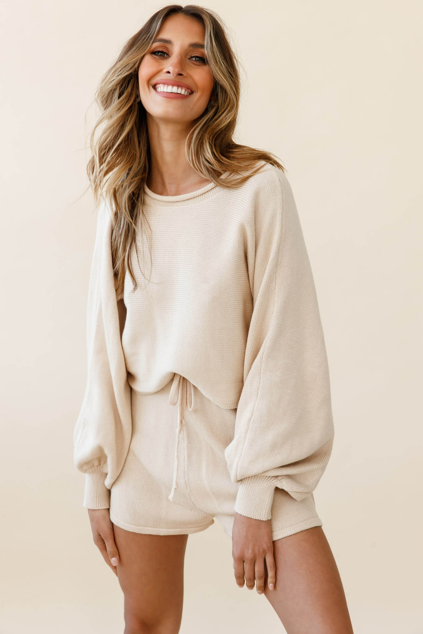 Easy Breezy Long Sleeve Midi Sweater Beige by Selfie Leslie