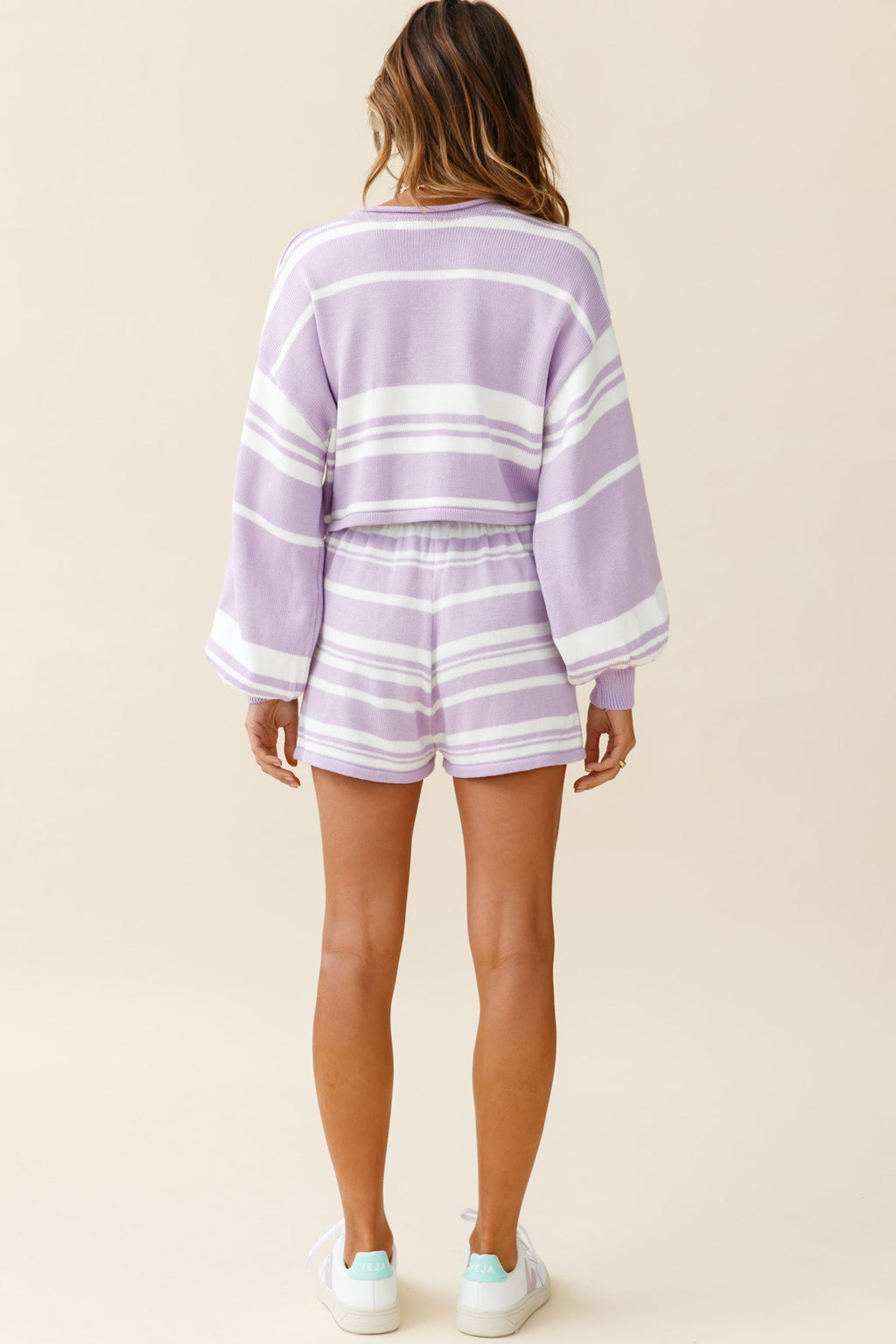 Carlo Drawstring Waist Shorts Striped Pattern Lilac by Selfie Leslie