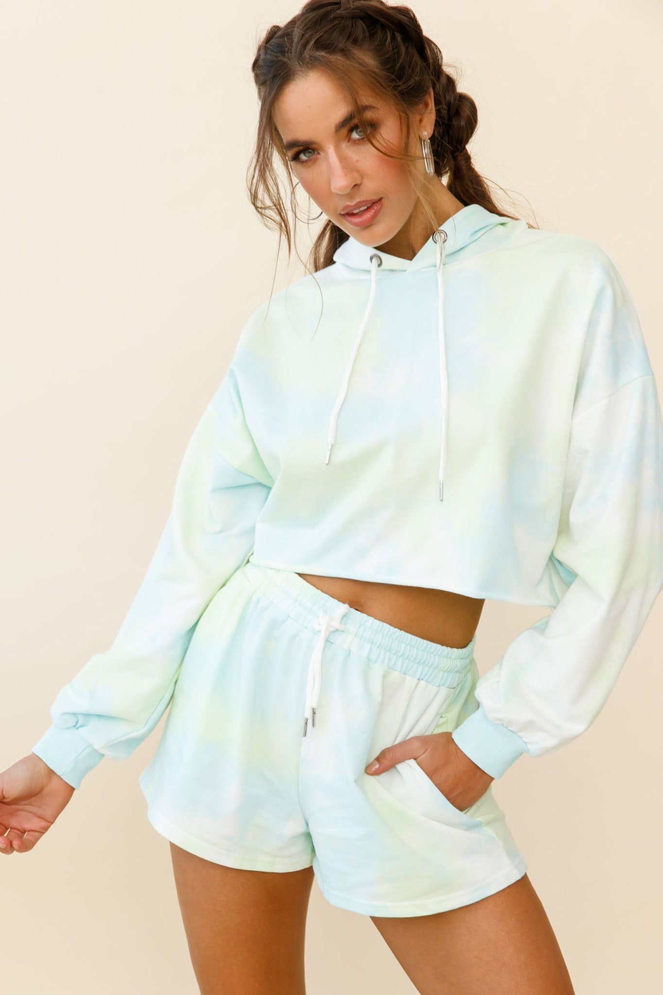 September Sun Drawstring Waist Shorts Green by Selfie Leslie