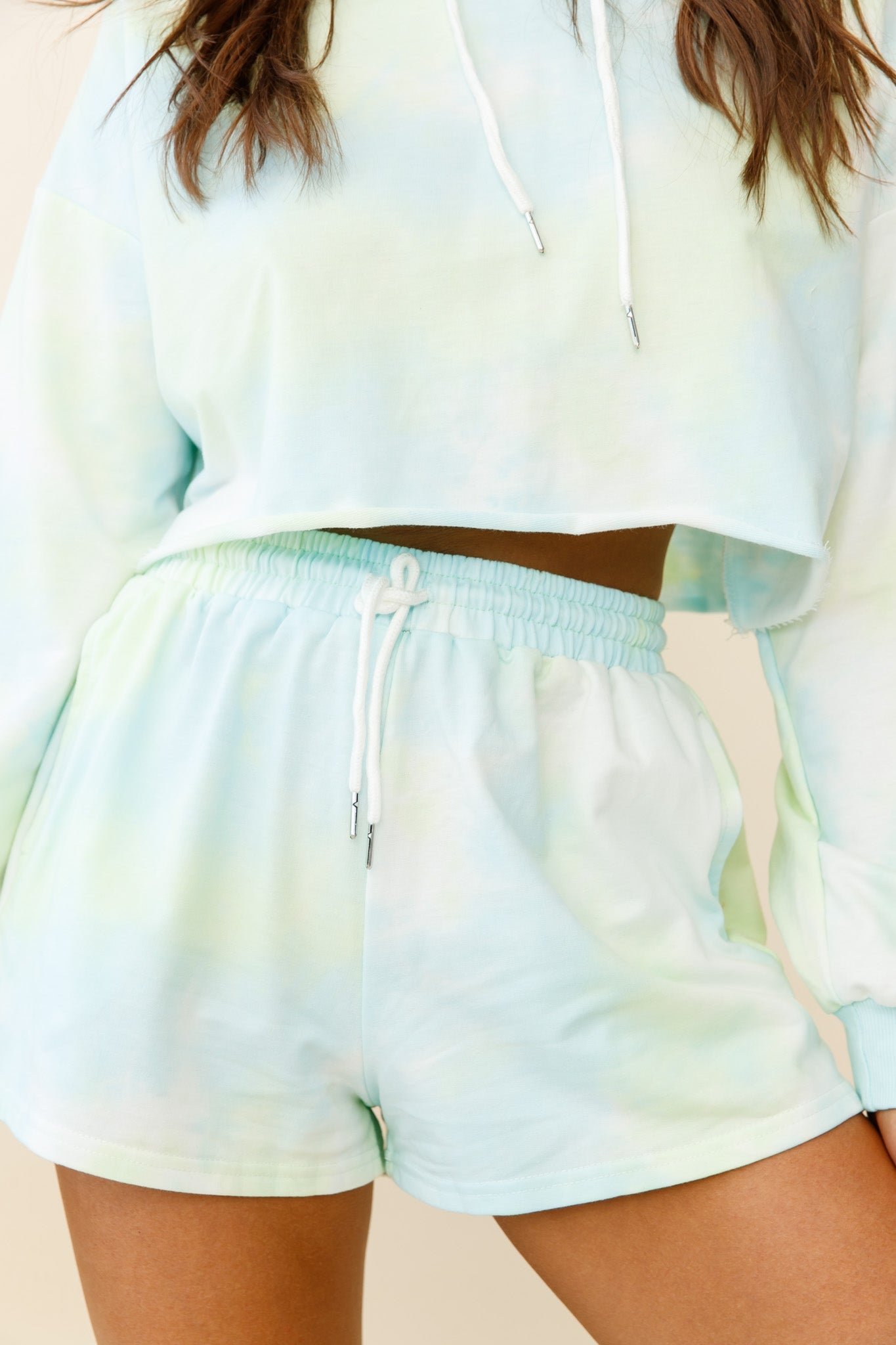 September Sun Drawstring Waist Shorts Green by Selfie Leslie