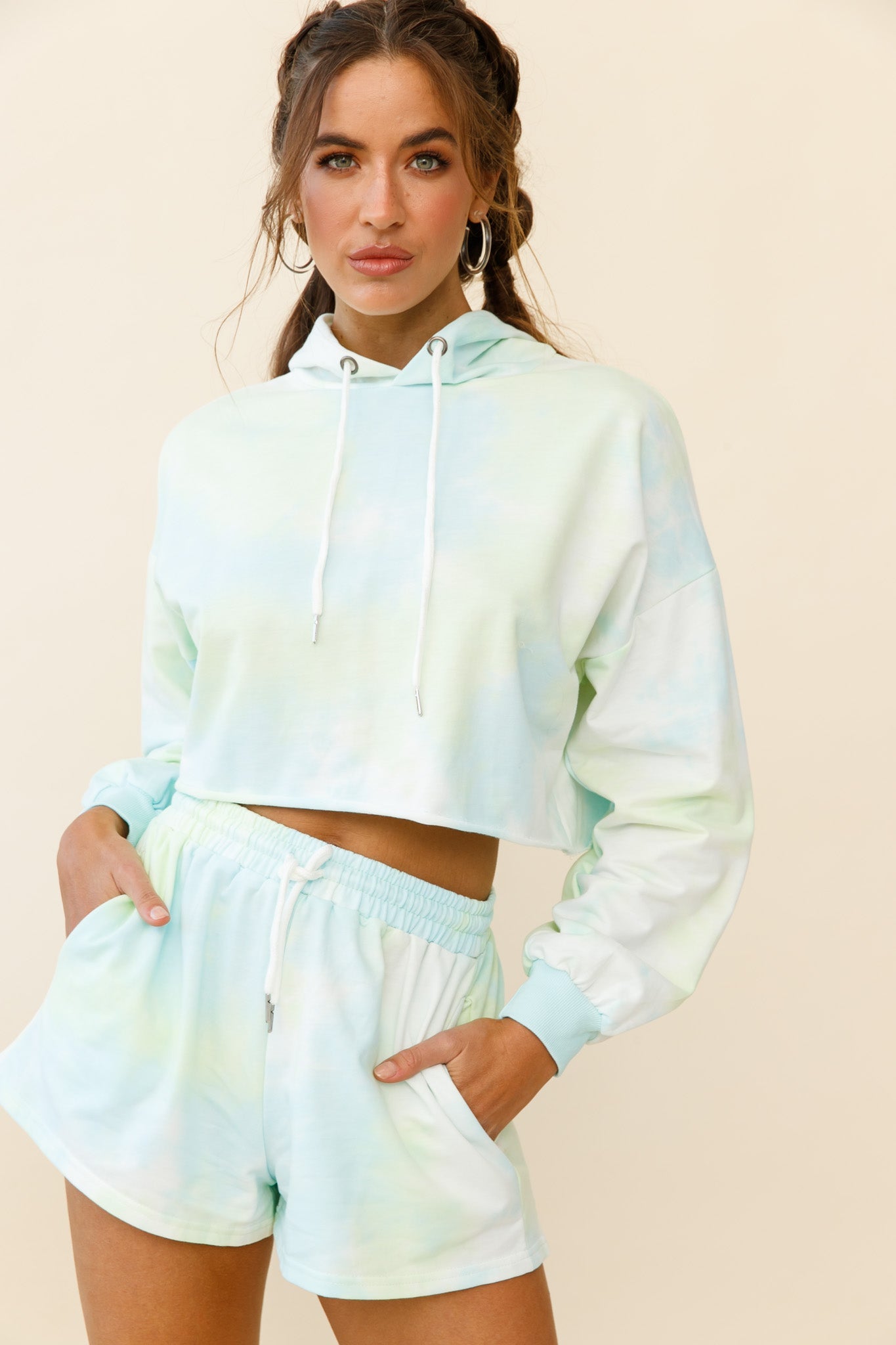 September Sun Drawstring Waist Shorts Green by Selfie Leslie