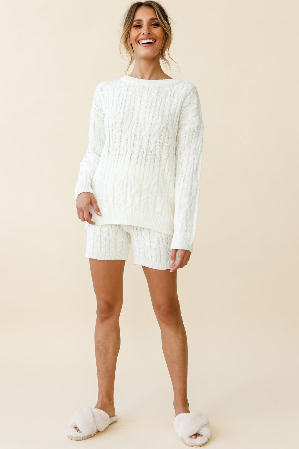 Colorado Cable Knit Sweater Cream by Selfie Leslie