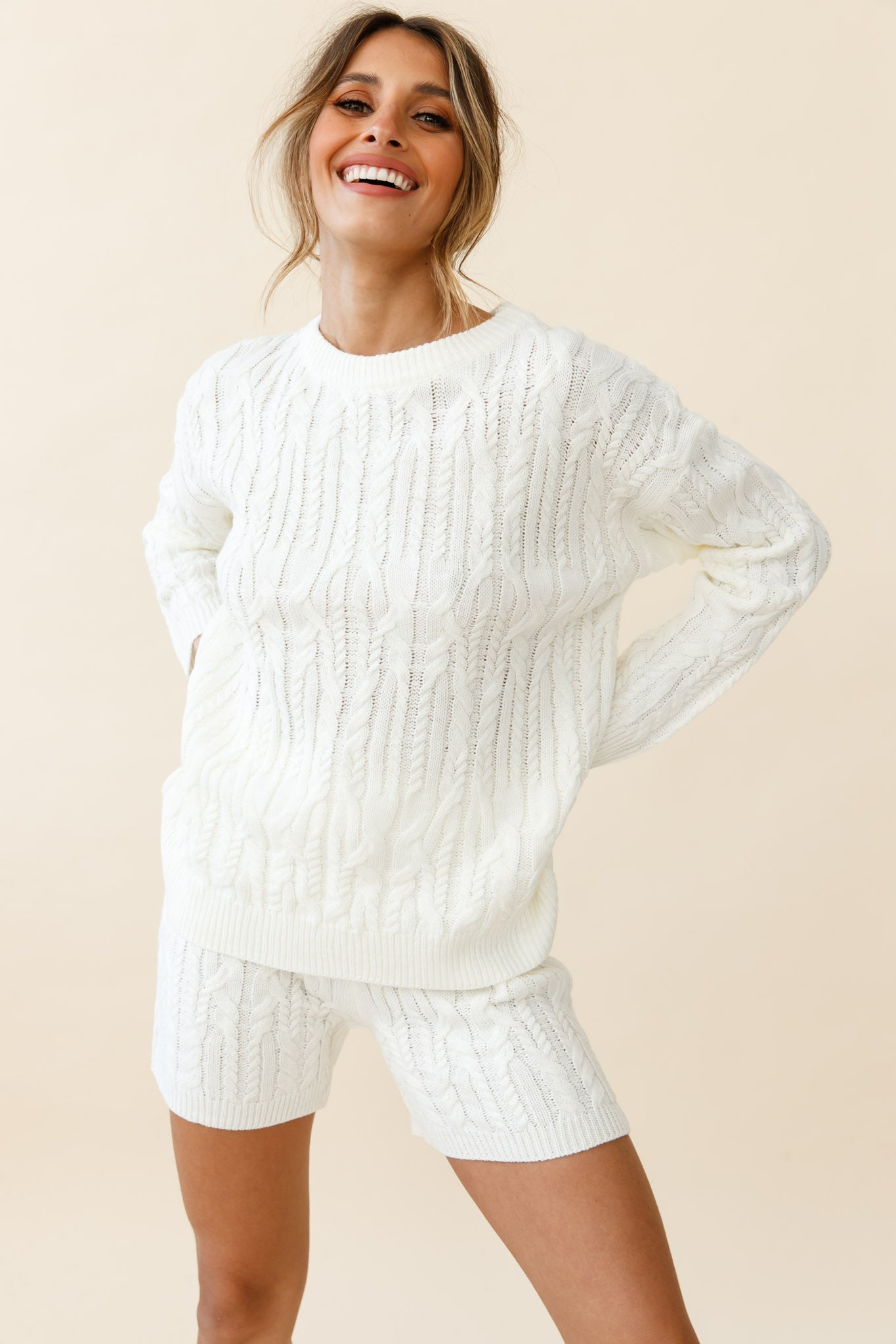 Colorado Cable Knit Sweater Cream by Selfie Leslie