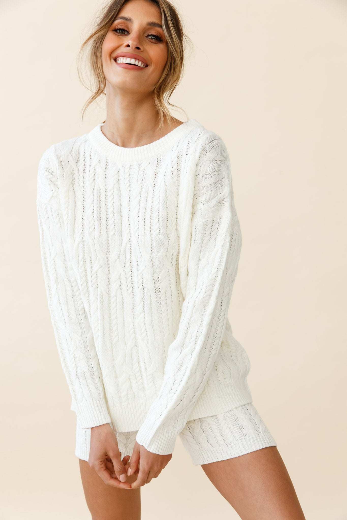 Colorado Cable Knit Sweater Cream by Selfie Leslie
